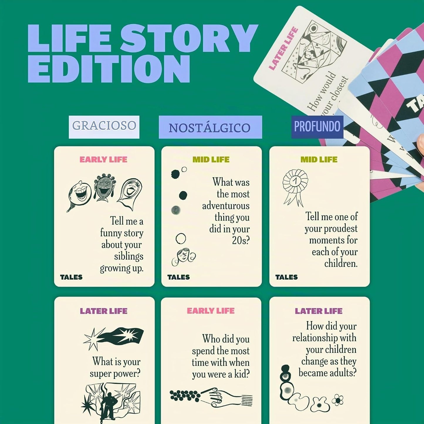 TALES 150 Kit de Entrevista de Historia de Vida, Tarjetas de Conver...