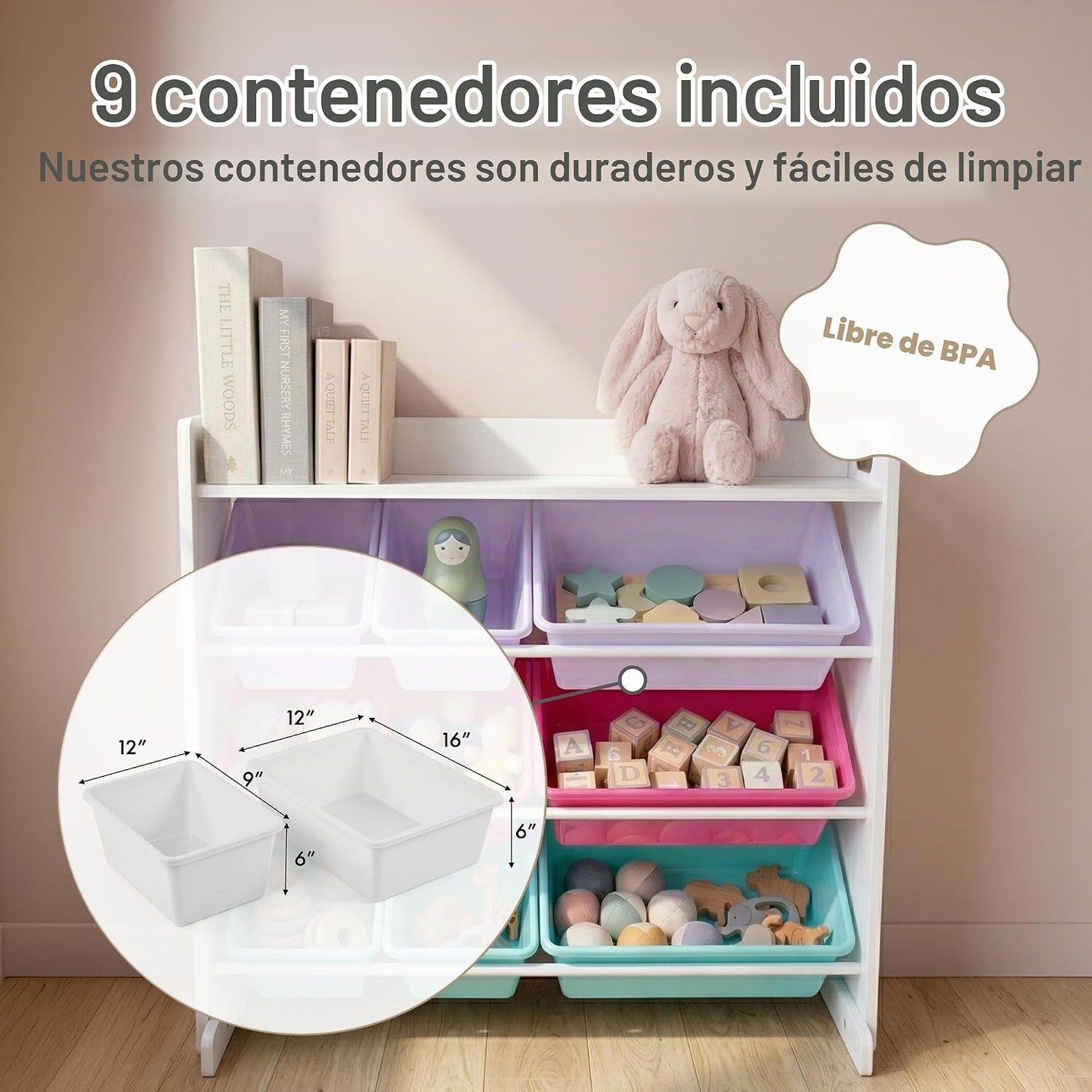 Humble Crew Organizador de juguetes para niños con estante de exhib...