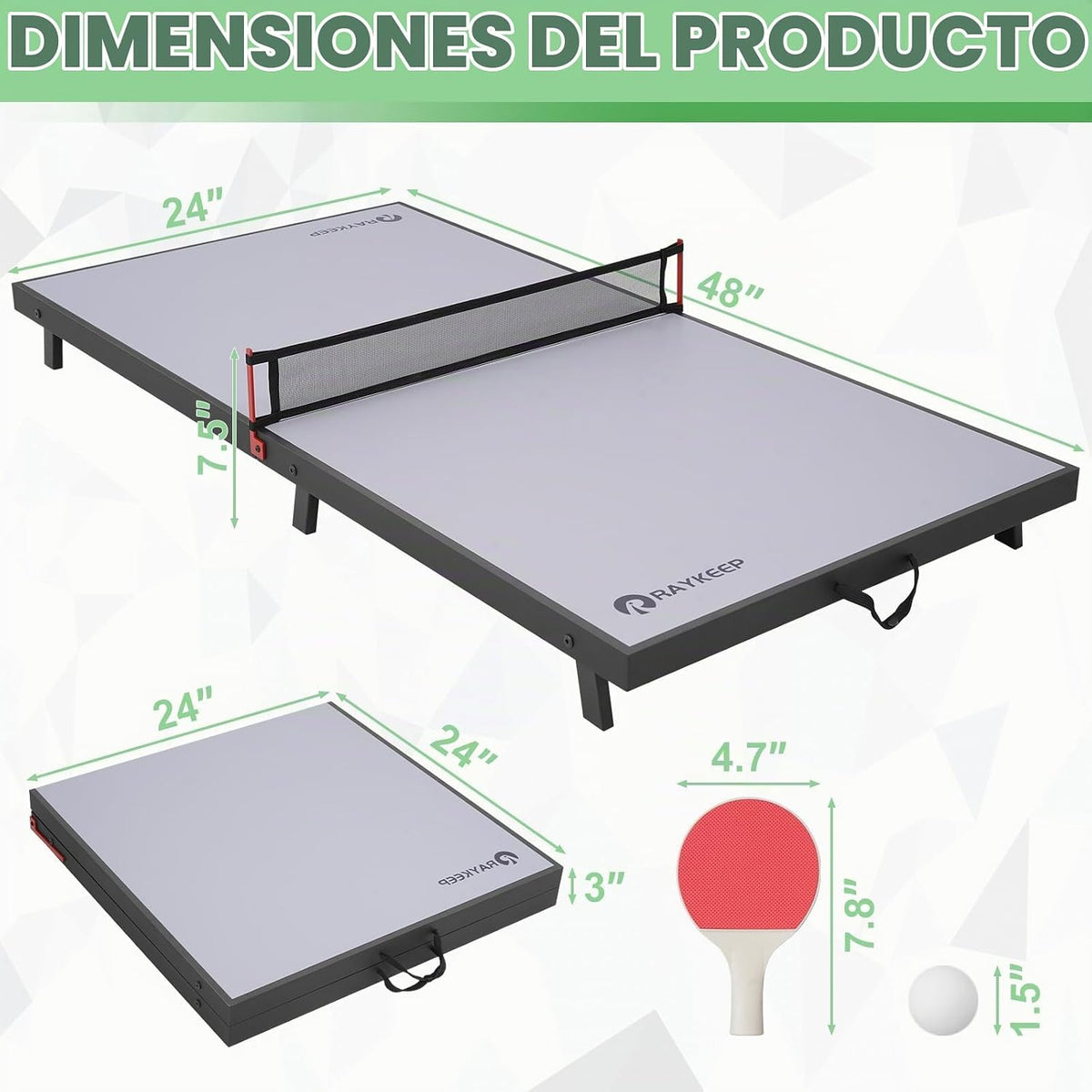 RAYKEEP Mini mesa de tenis de mesa plegable, mesa de ping pong port...