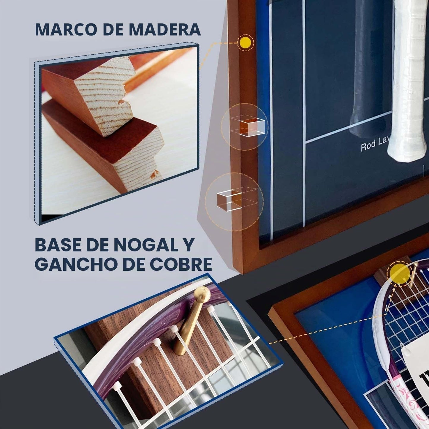 KRINGSIA Marco de exhibición de raqueta de tenis de madera con fond...