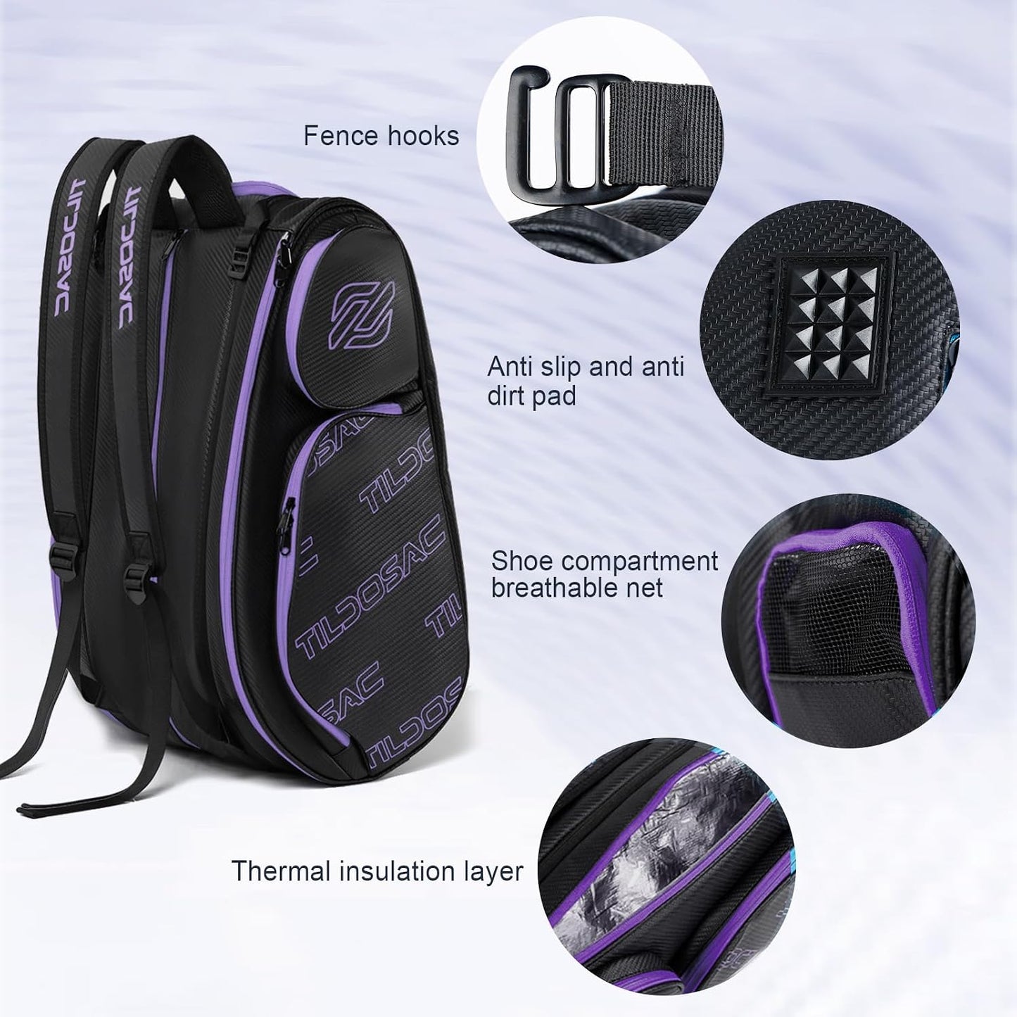 TILDOSAC Bolsa desmontable 2 en 1 para pickleball y pádel para homb...