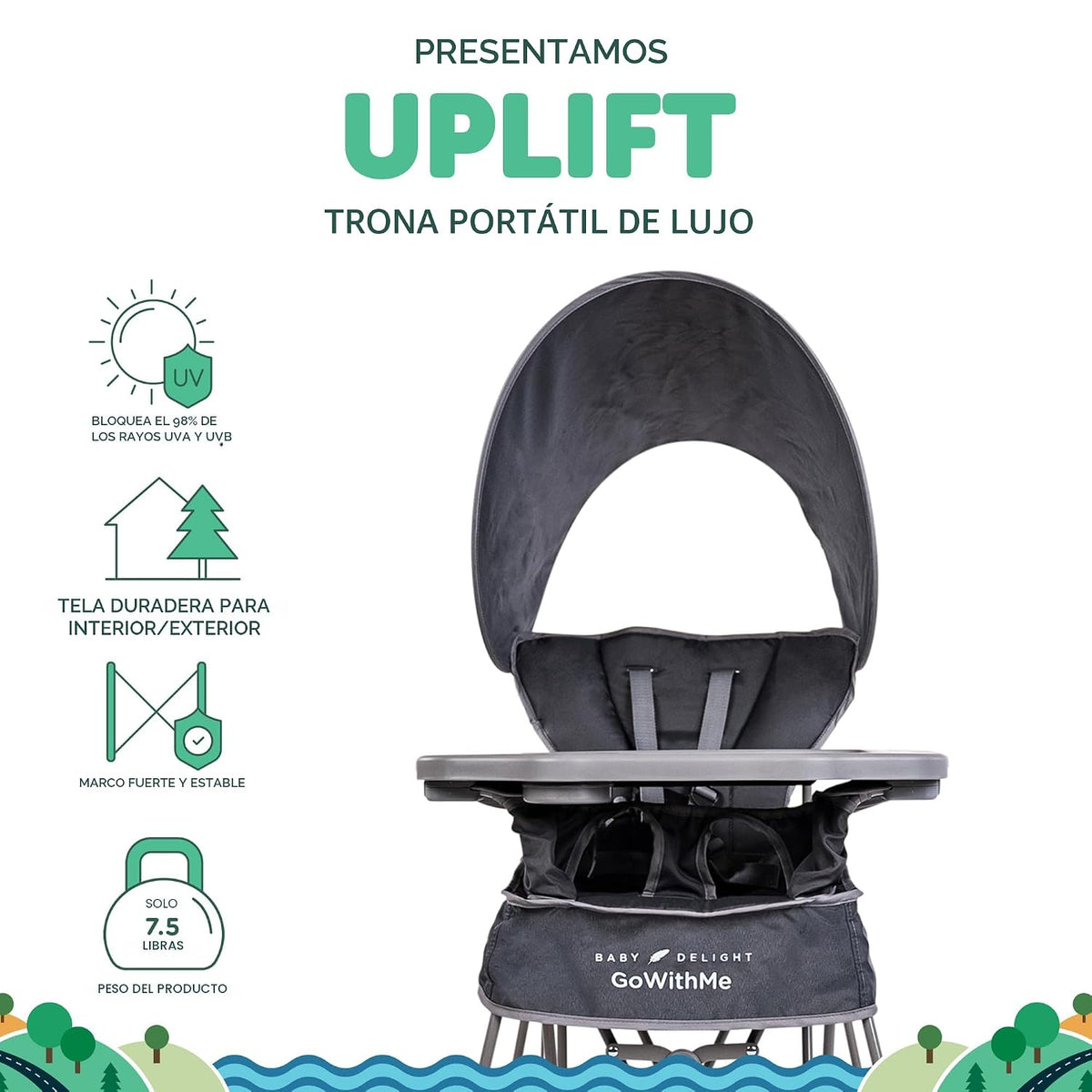 Baby Delight Go with Me Uplift Silla alta portátil de lujo, toldo p...