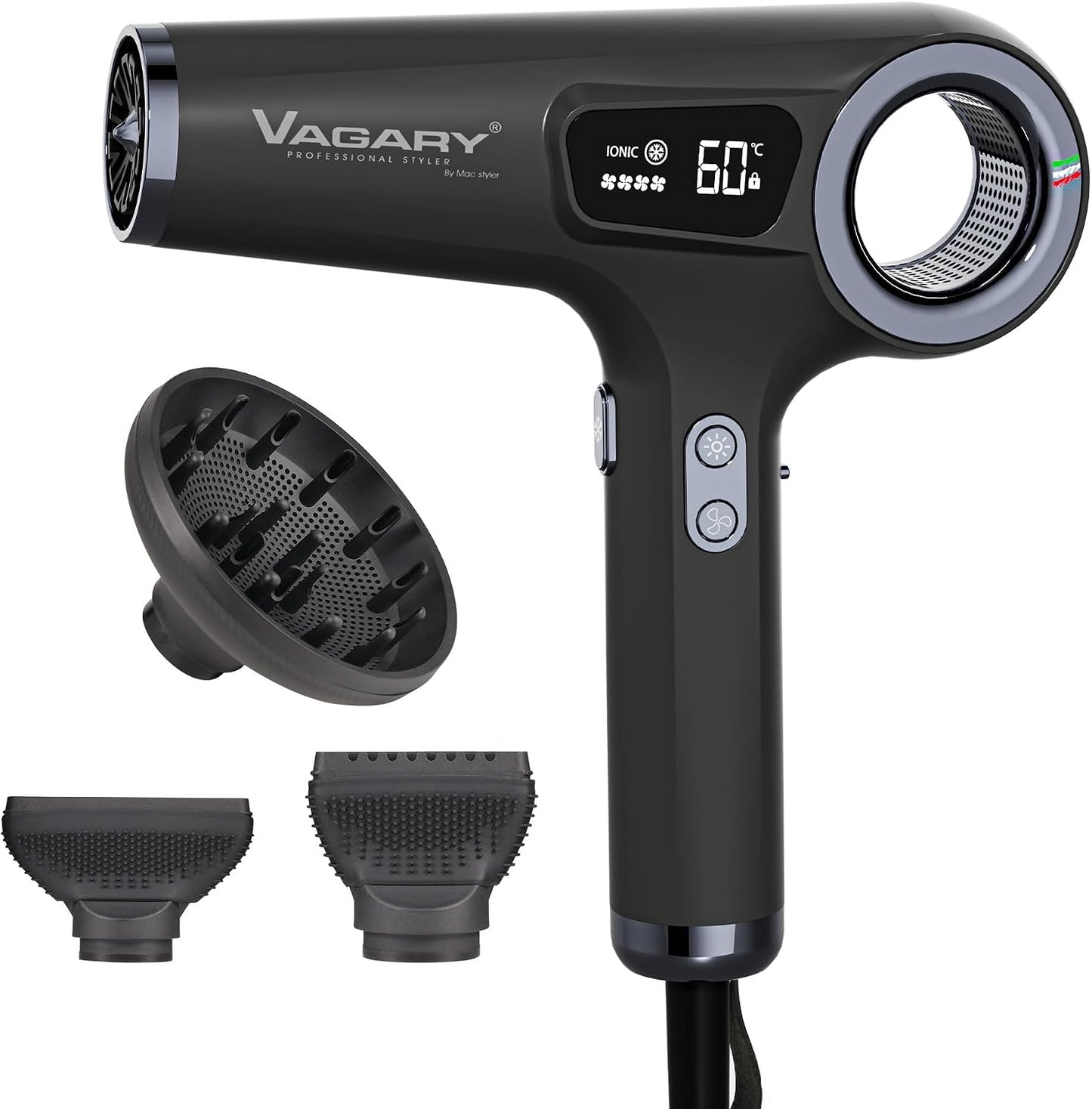 VAGARY Secador de pelo iónico de alta velocidad con difusor, 110000...