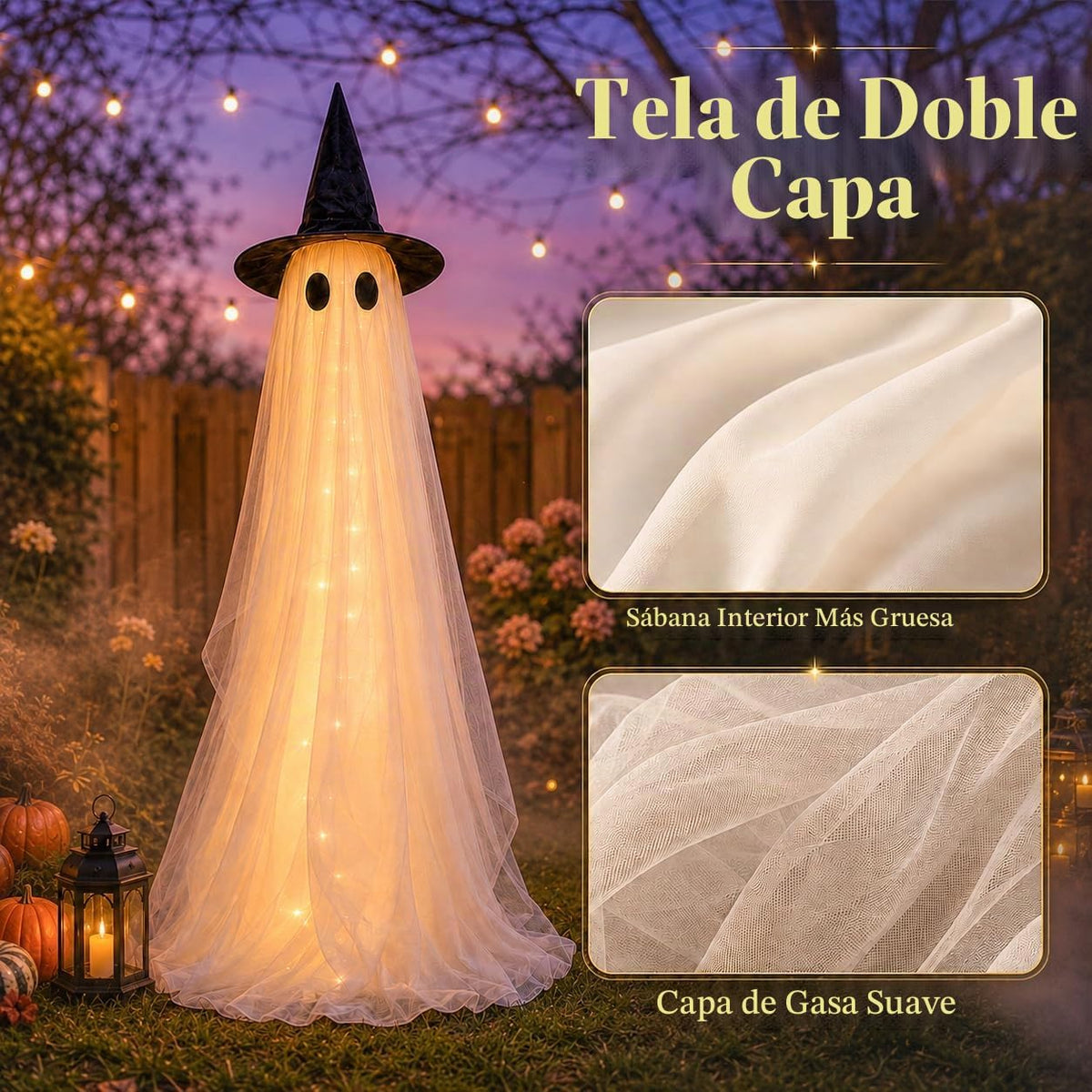 Paquete de 2 decoraciones de fantasmas iluminadas grandes de 5 pies...
