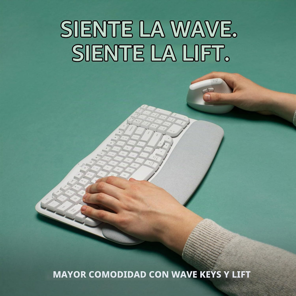 Logitech Wave Keys - Teclado ergonómico inalámbrico con reposamanos...