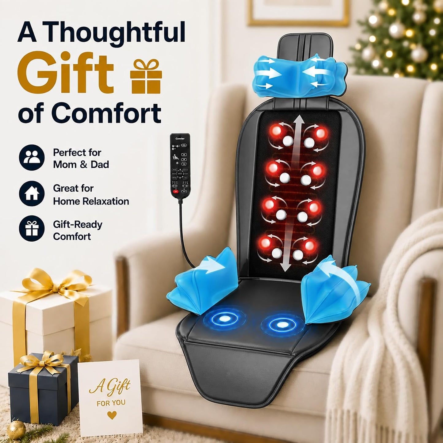 comrelax Shiatsu - Masajeador de espalda con calor, almohadilla par...