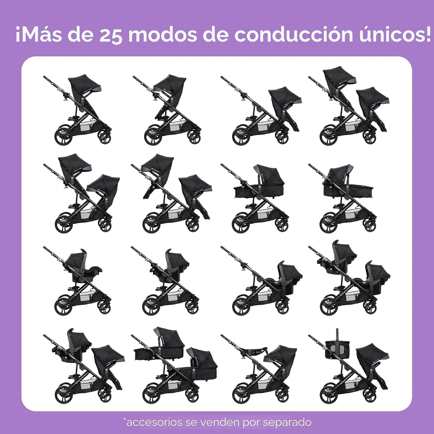 Baby Trend Morph Cochecito Modular de Individual a Doble, Dash Black