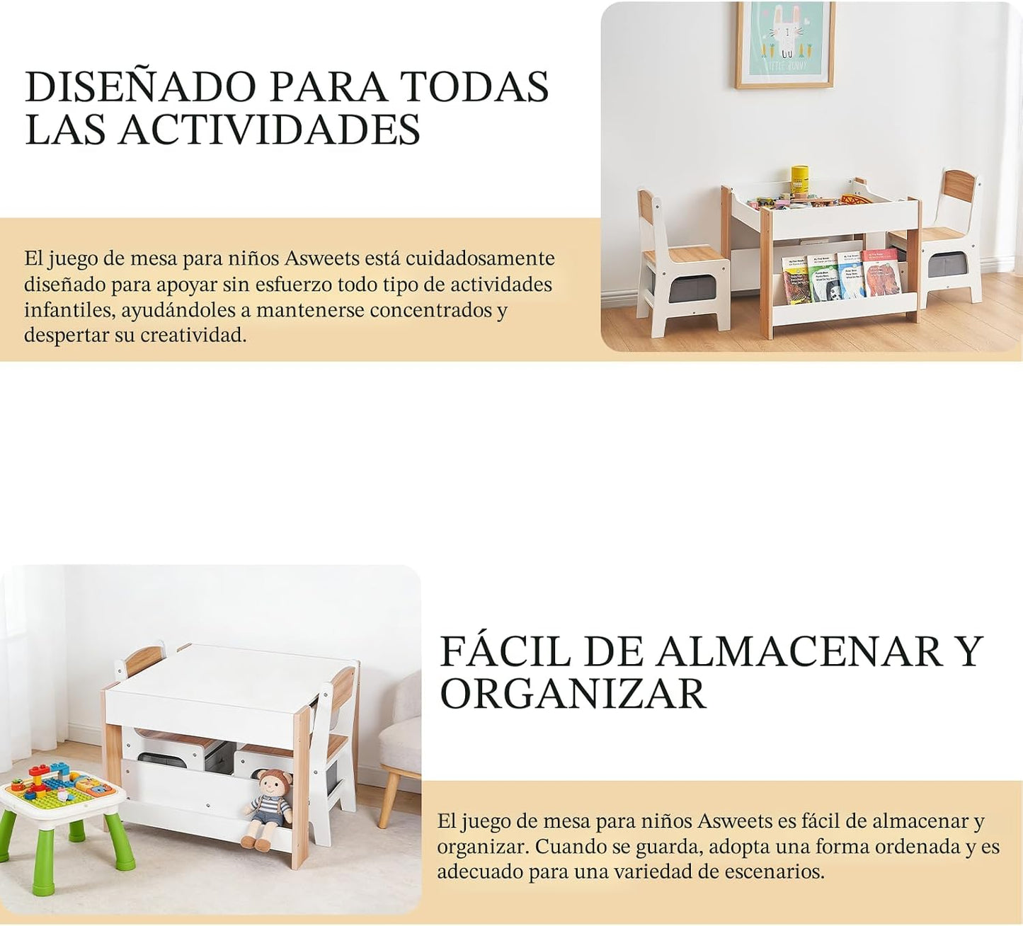 Asweets juego de mesa y silla para niños, escritorio 4 en 1 para ni...