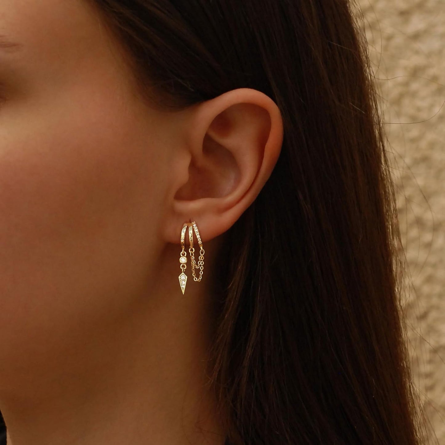 SELSHE Pendientes colgantes para mujer, aretes triples chapados en...