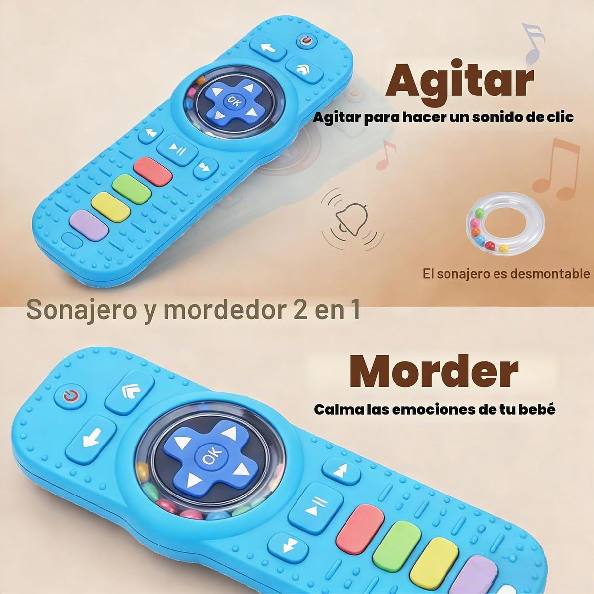 Paquete de 2 juguetes de dentición para bebés de 3 a 6 meses, morde...