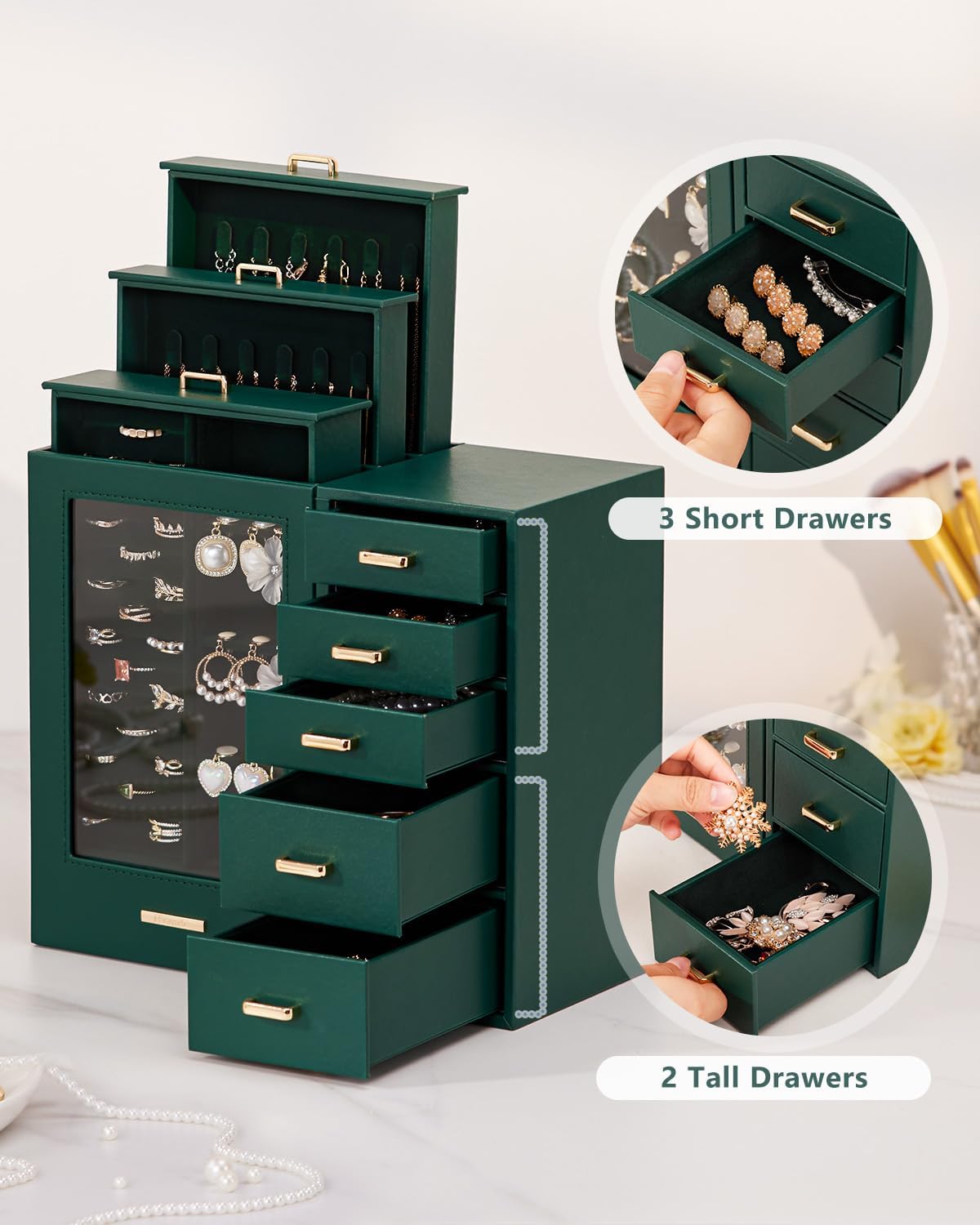 Homde - Gran joyero\/organizador\/caja con ventana de vidrio, cajon...