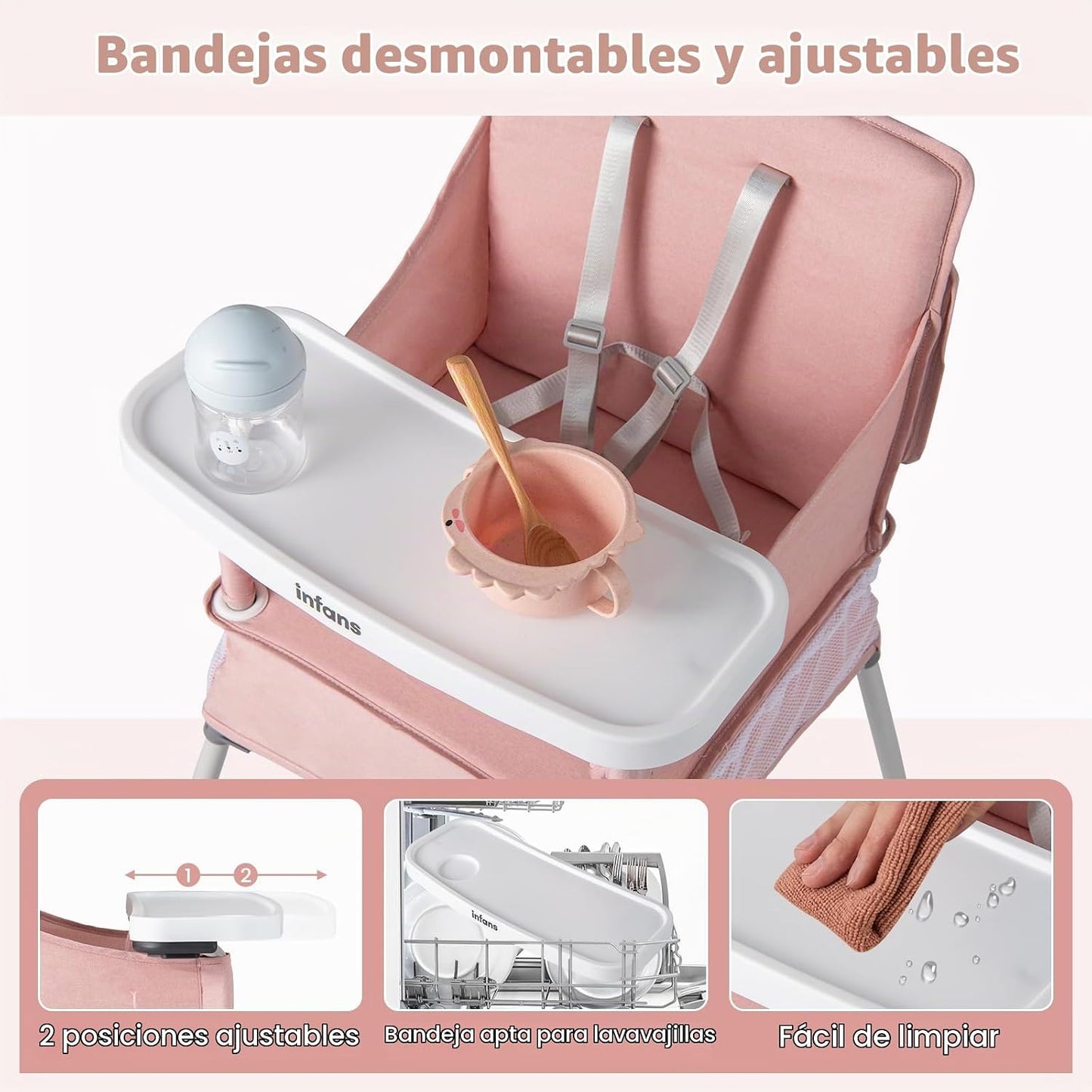 INFANS Silla alta para bebé, silla alta plegable portátil para bebé...
