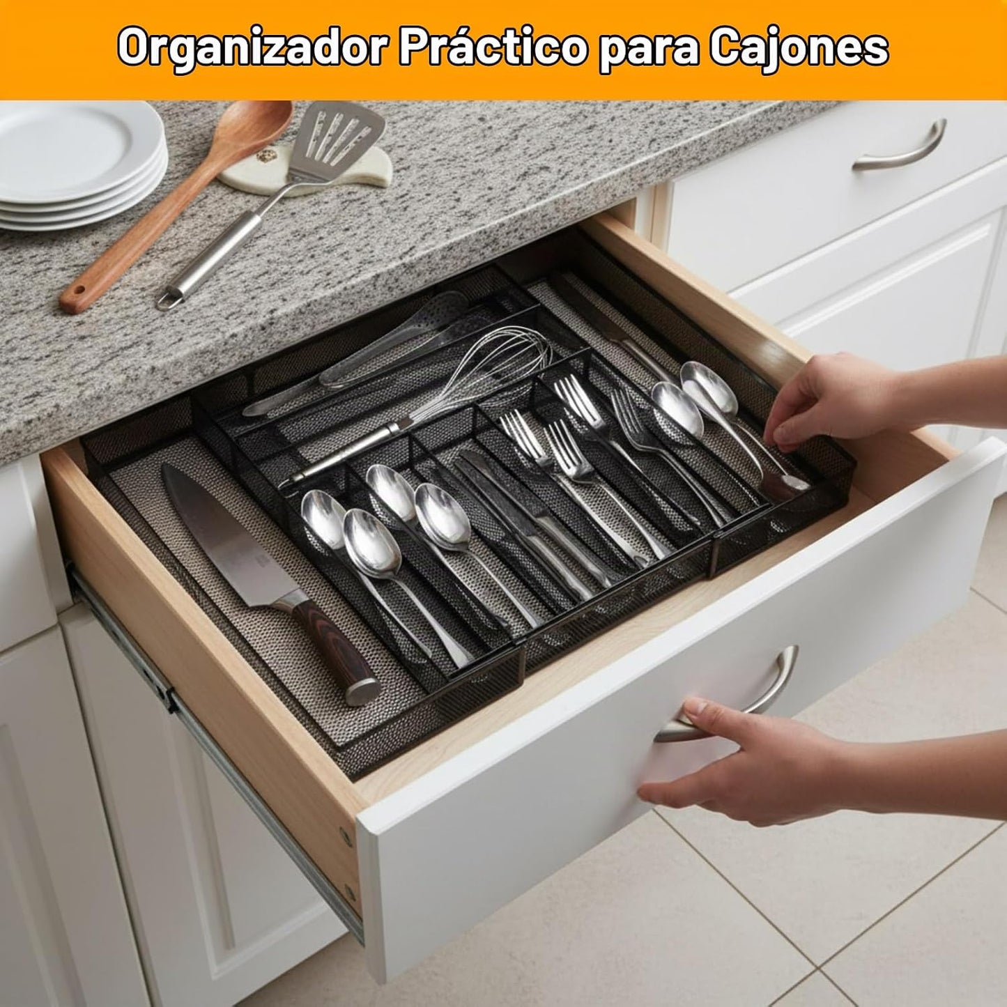 Fiwochic Organizador de cubiertos para cajones de utensilios, malla...