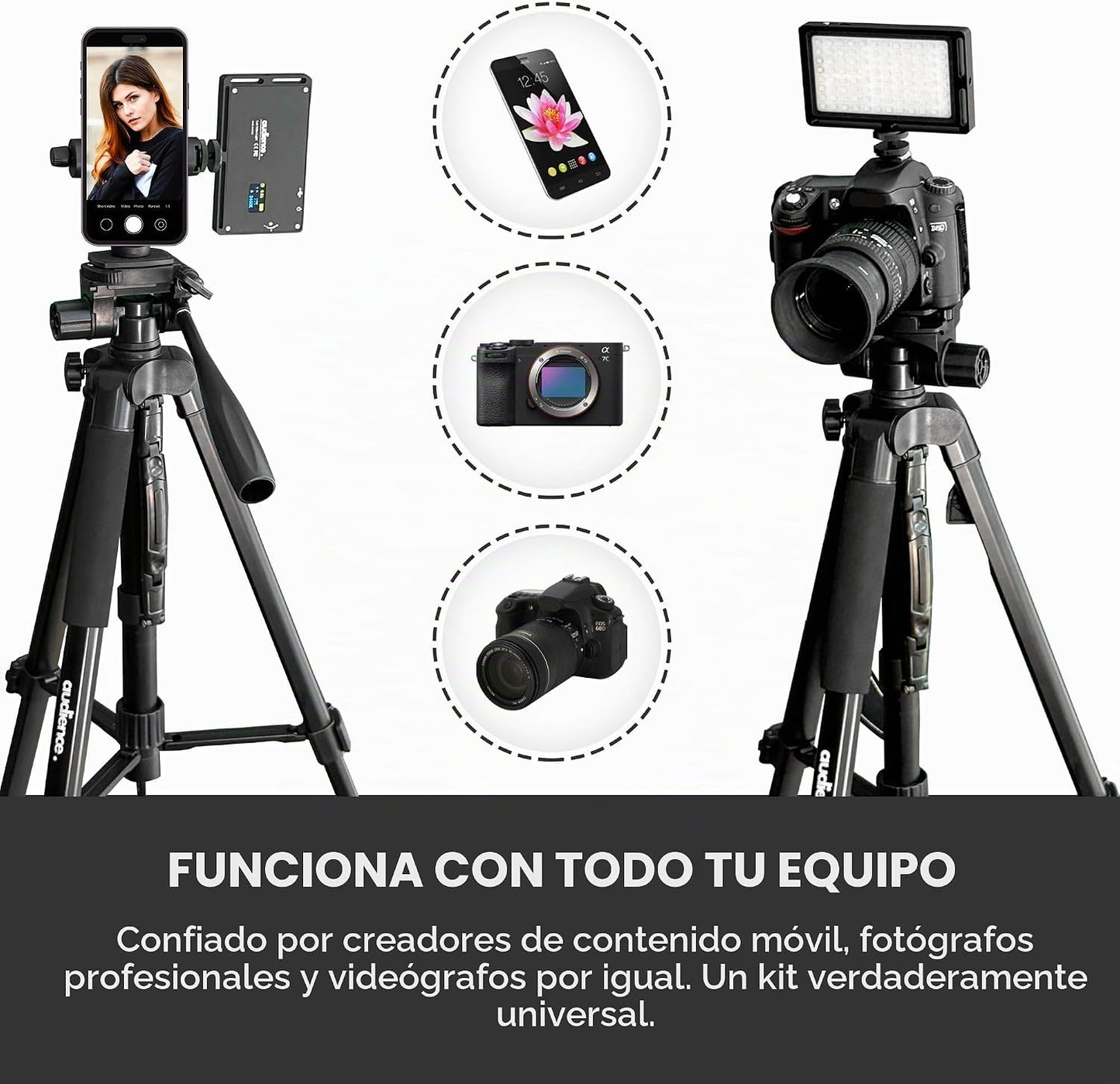 Audience Kit de creador móvil profesional - Trípode ajustable de 72...