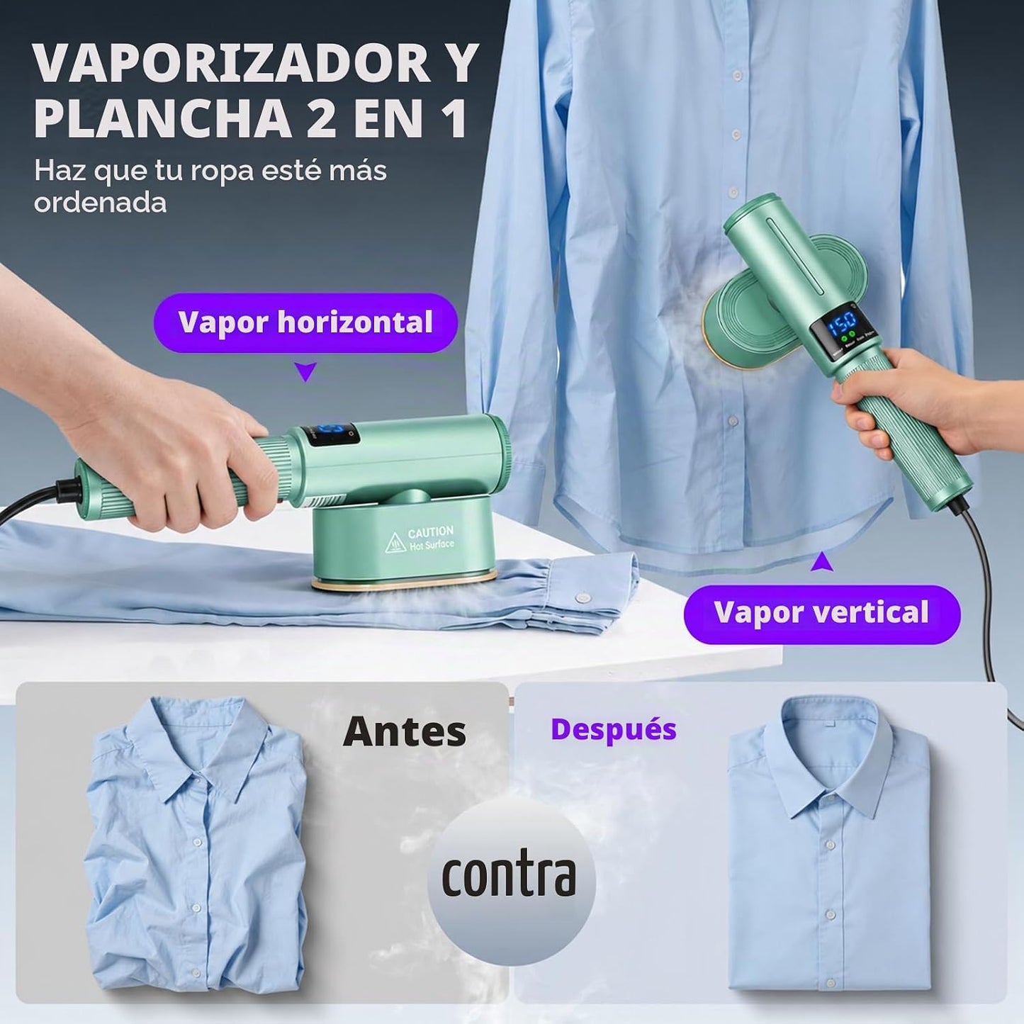 HORTIGRACE Vaporizador de viaje para ropa, plancha de vapor 2 en 1...