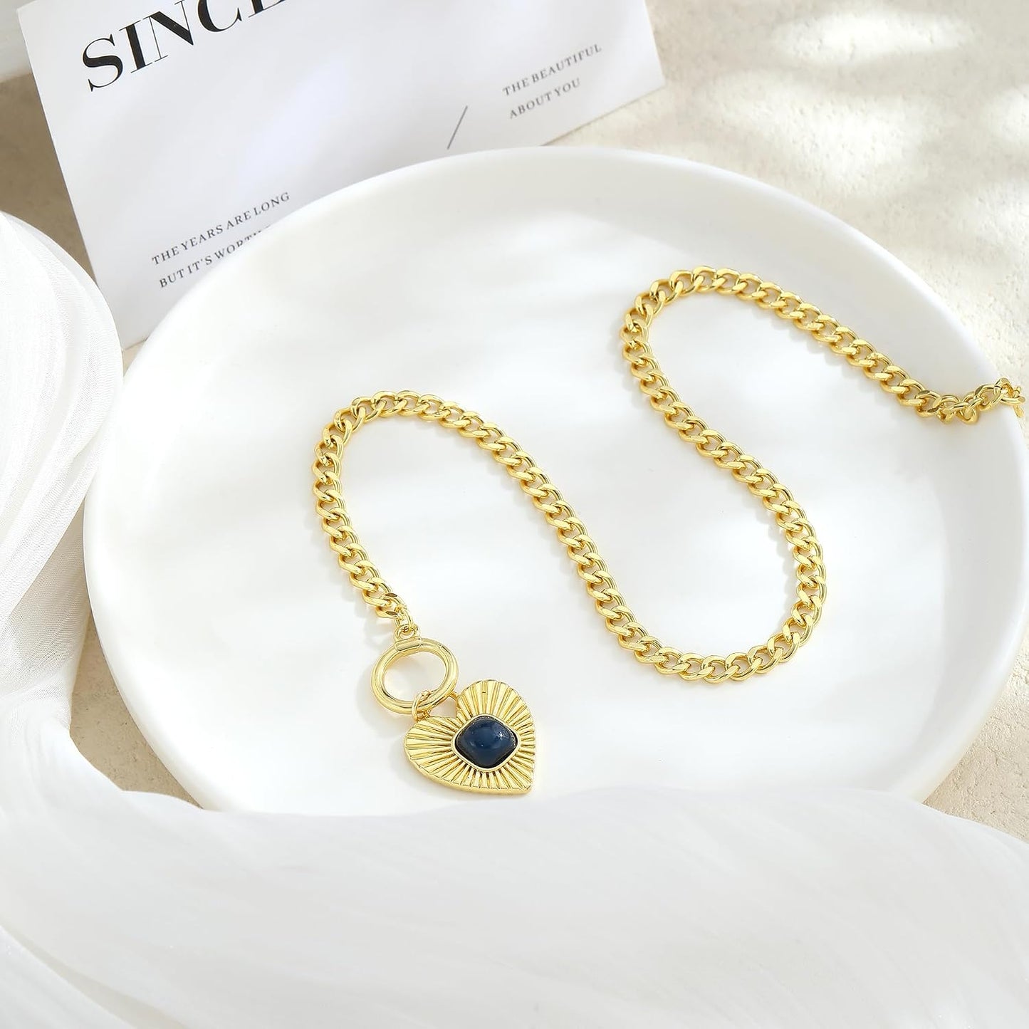 JIKASI Collar de corazón para mujer, delicado chapado en oro de 14...