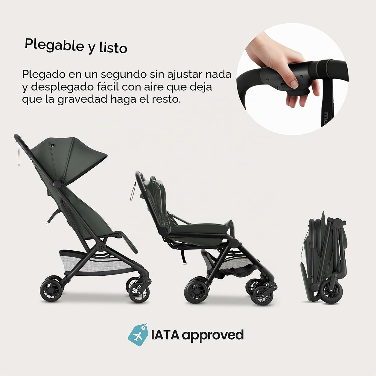 Mompush Velo - Cochecito de viaje compacto plegable con una sola ma...