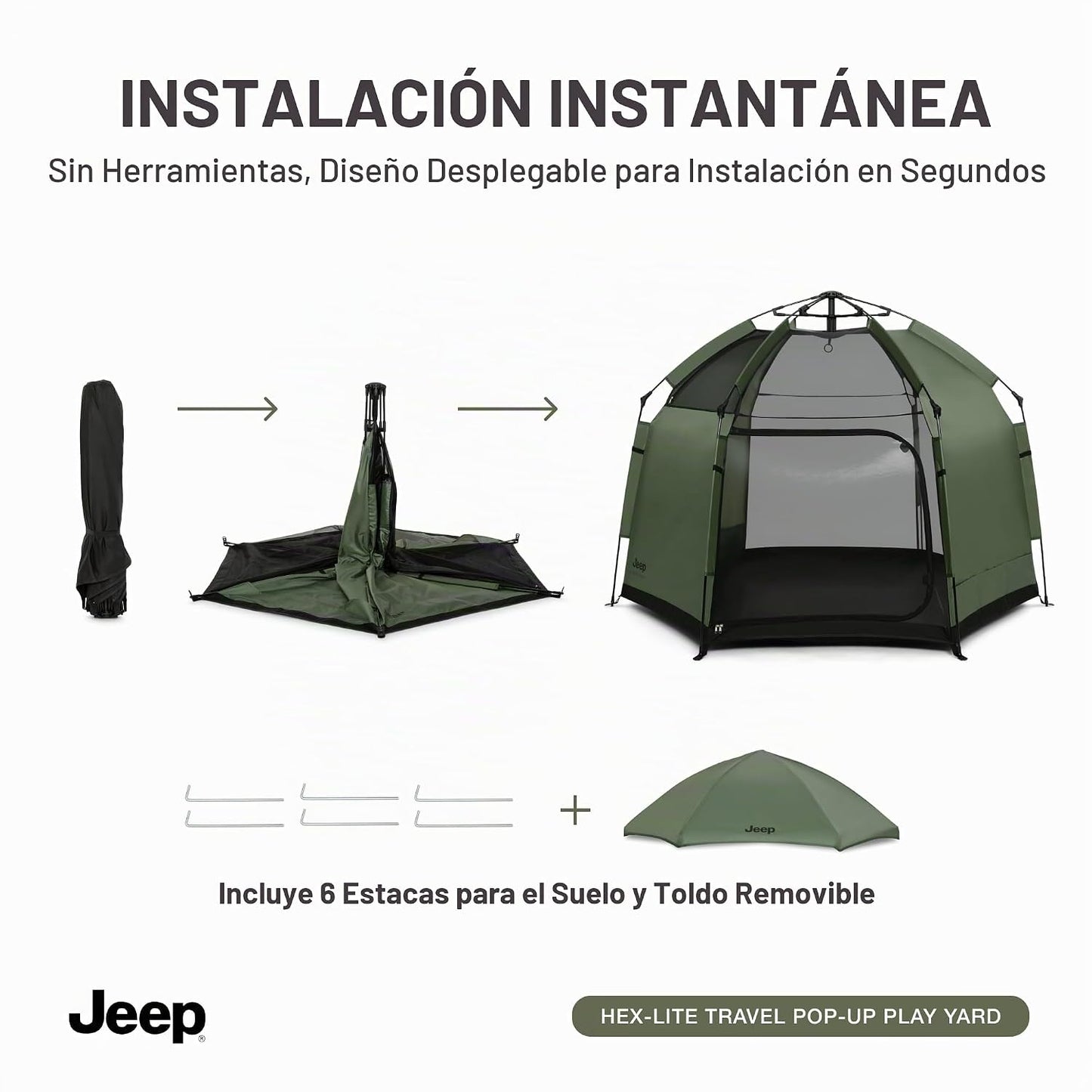 Jeep Hex-Lite Travel Pop-Up Play Yard de Delta Children, verde oliva
