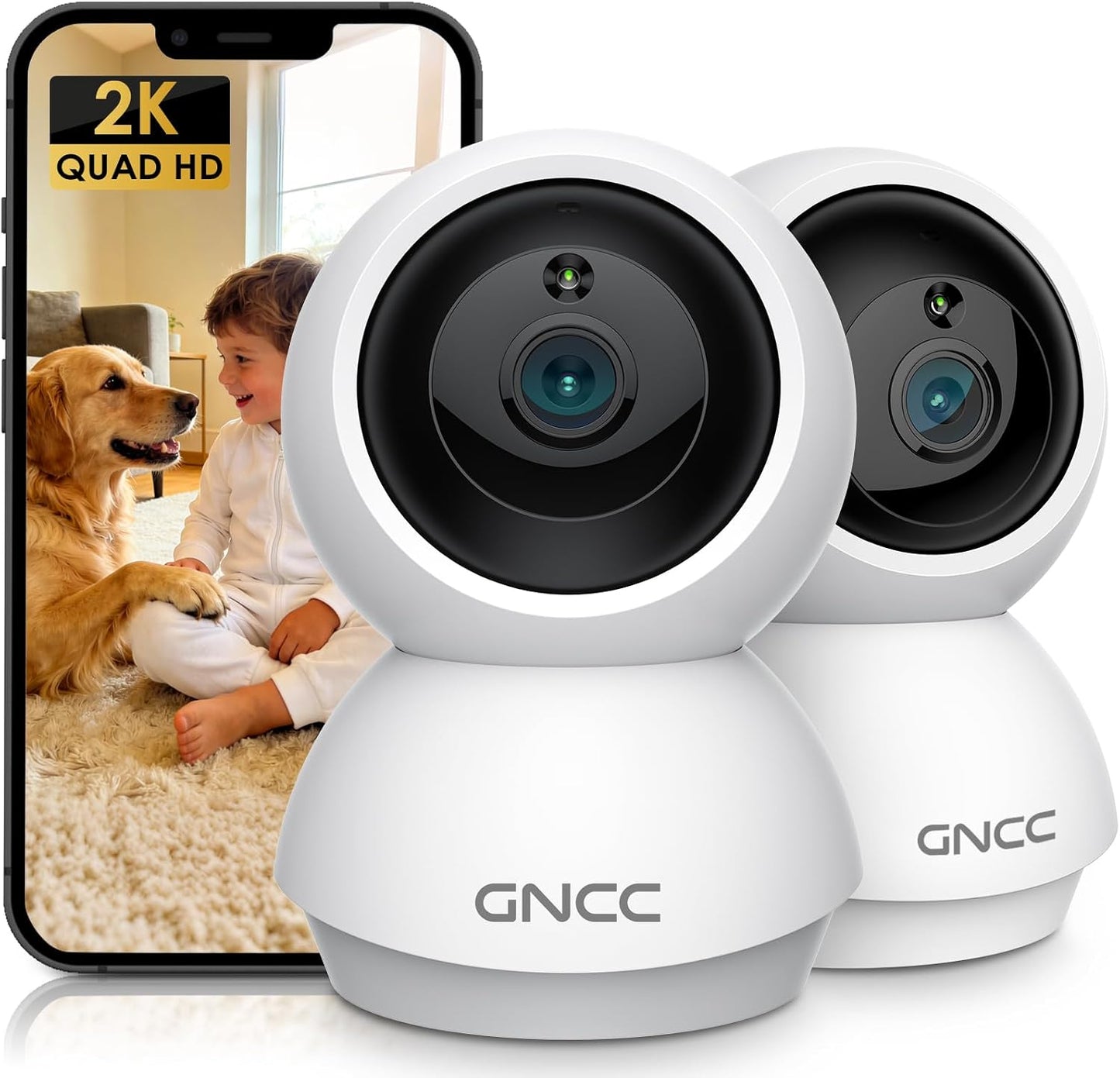 GNCC Cámaras 2K para seguridad del hogar, cámara de seguridad panor...