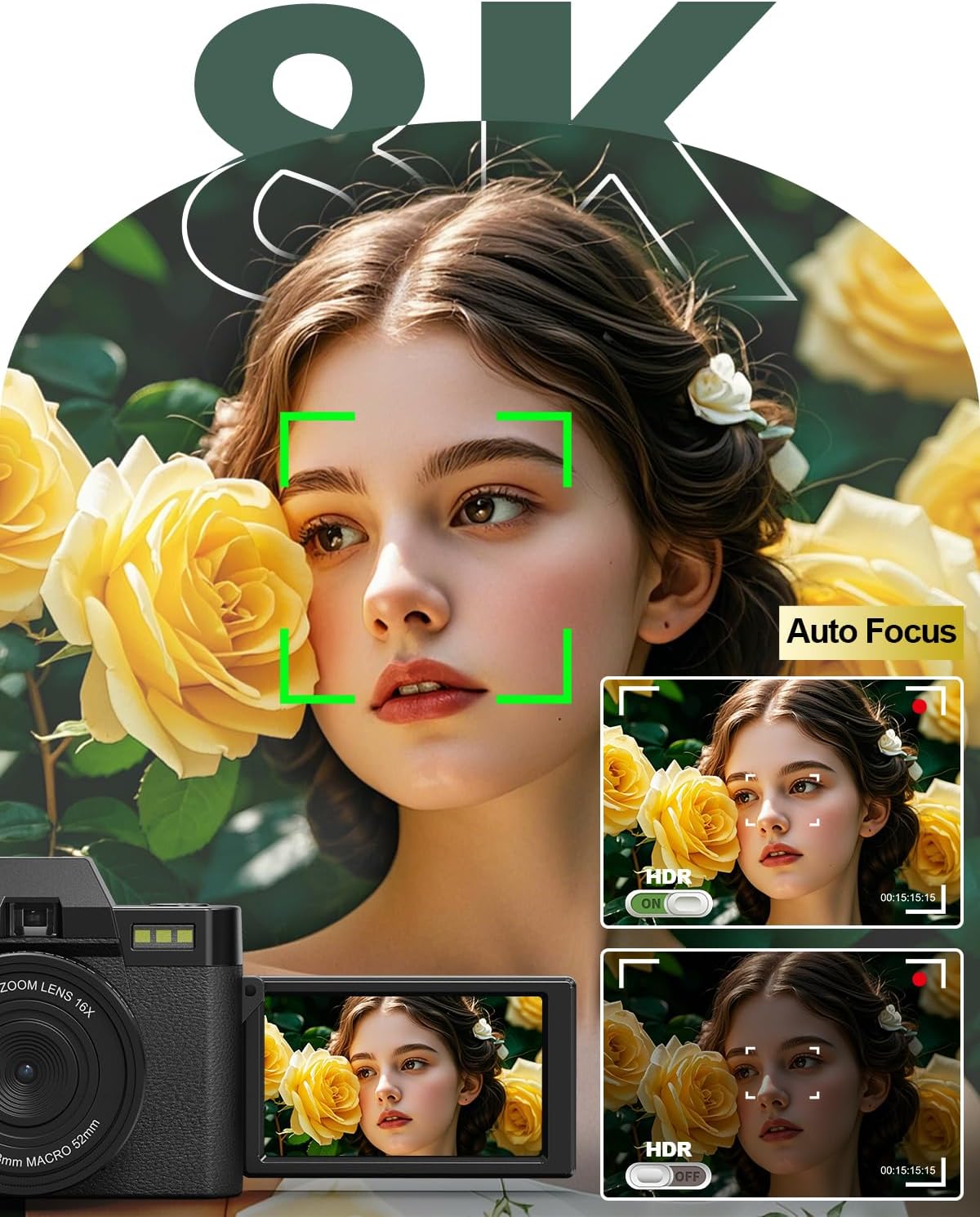 Cámaras digitales 8K 64MP para fotografía, zoom 16X y micrófono, ne...