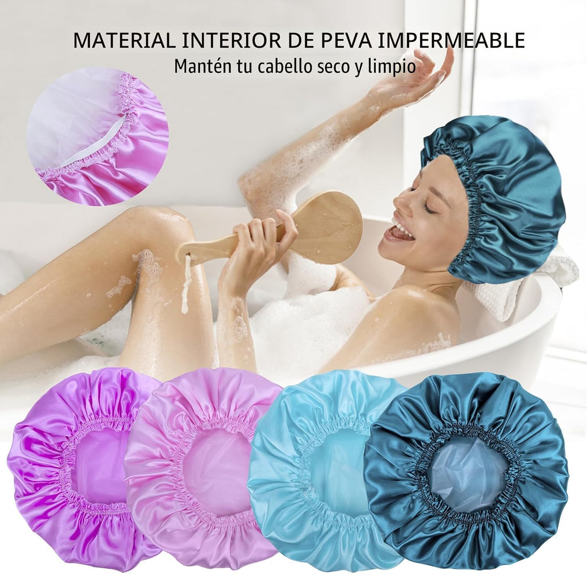 Gorros de ducha para mujer, 4 piezas de gorros de baño elásticos y...