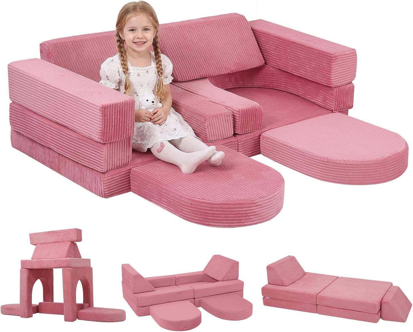 MeMoreCool Sofá para niños, sofá de juego modular de 10 piezas, fue...