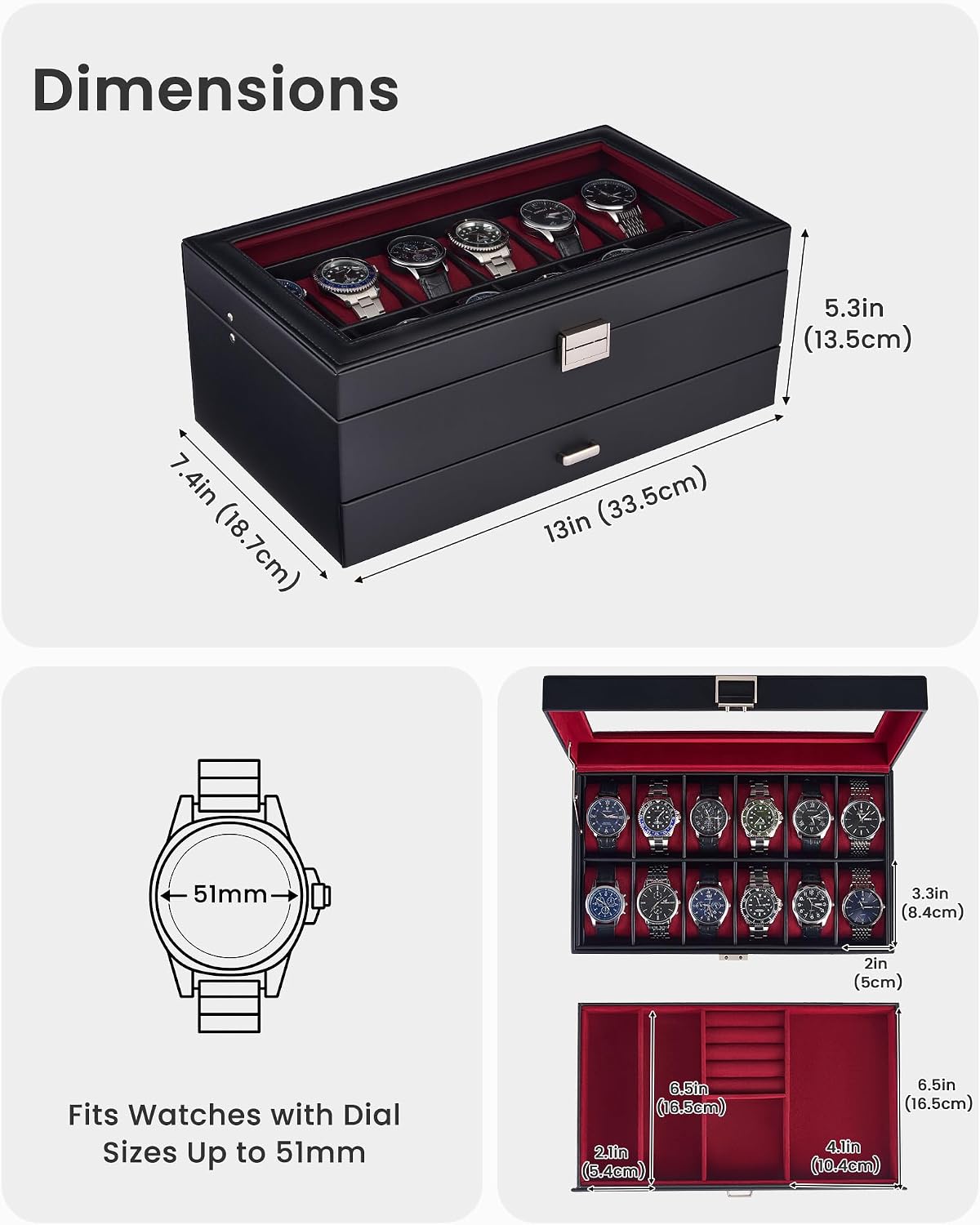 Lolalet Estuche para Reloj para Hombre, Joyero para Hombre con 12 R...