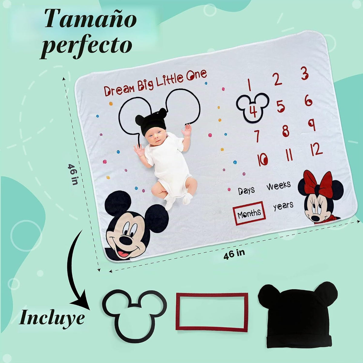 babyly Manta de hitos para bebé con tabla de crecimiento, sombrero...