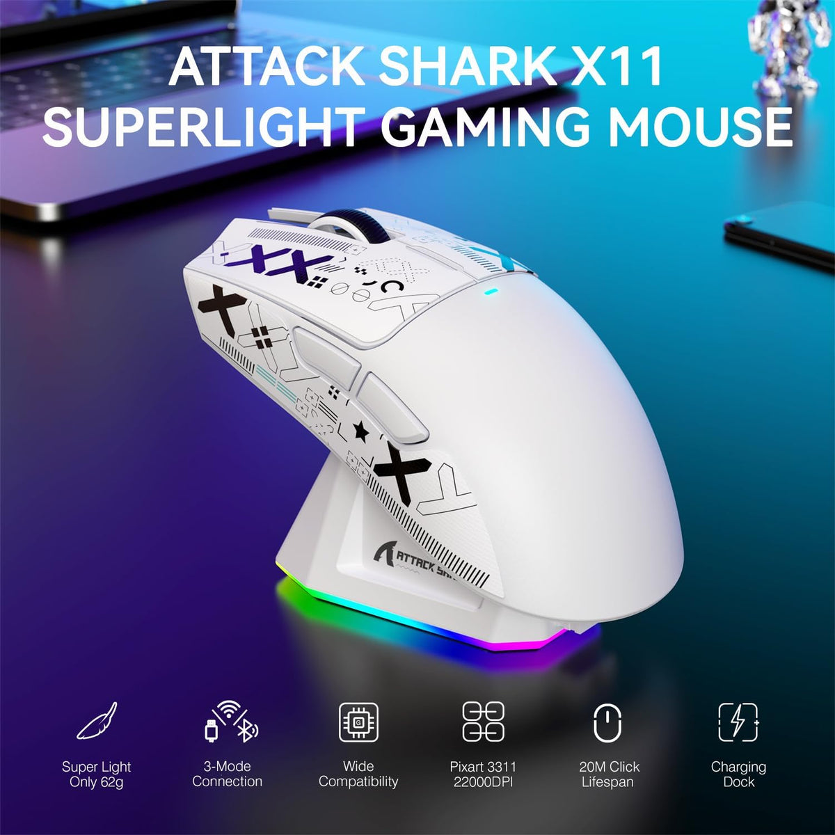 ATTACK SHARK Combo de teclado y mouse inalámbrico para juegos X11 y...