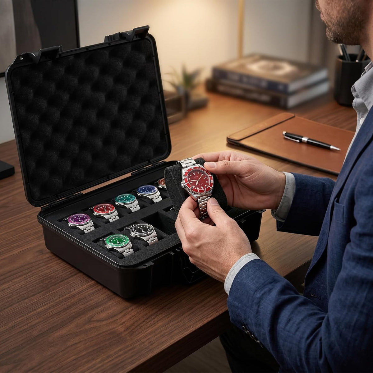 FREEAMG Estuche de viaje para reloj con 12 ranuras para hombres, ca...