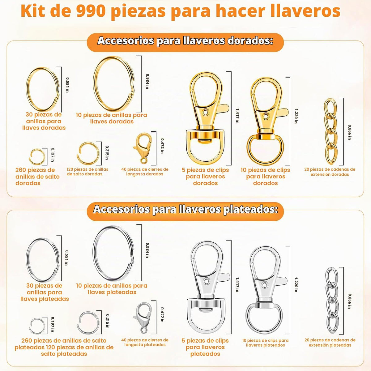 PAXCOO Kit de 990 piezas para hacer llaveros, suministros para manu...