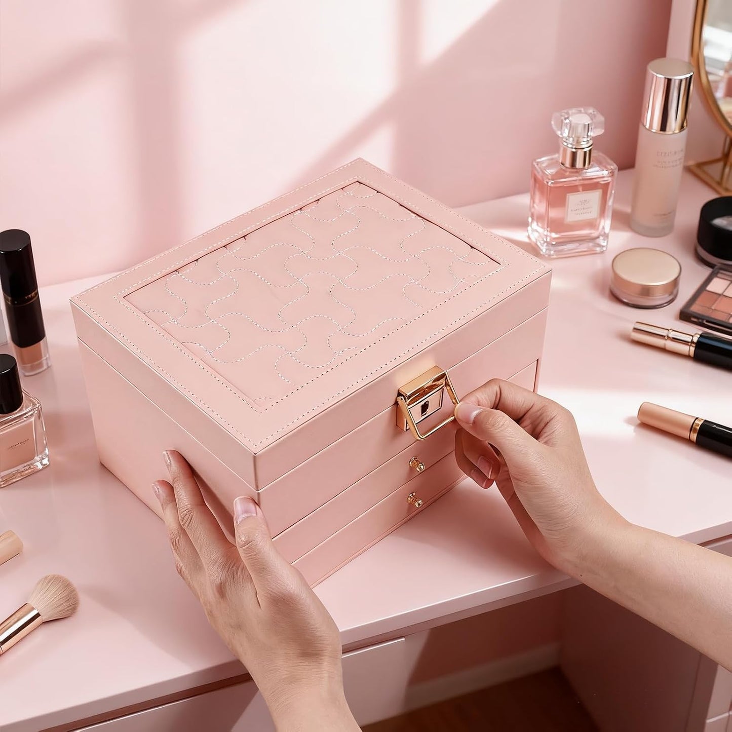 Greenfeather Joyeros para mujer, caja organizadora de joyas con tap...