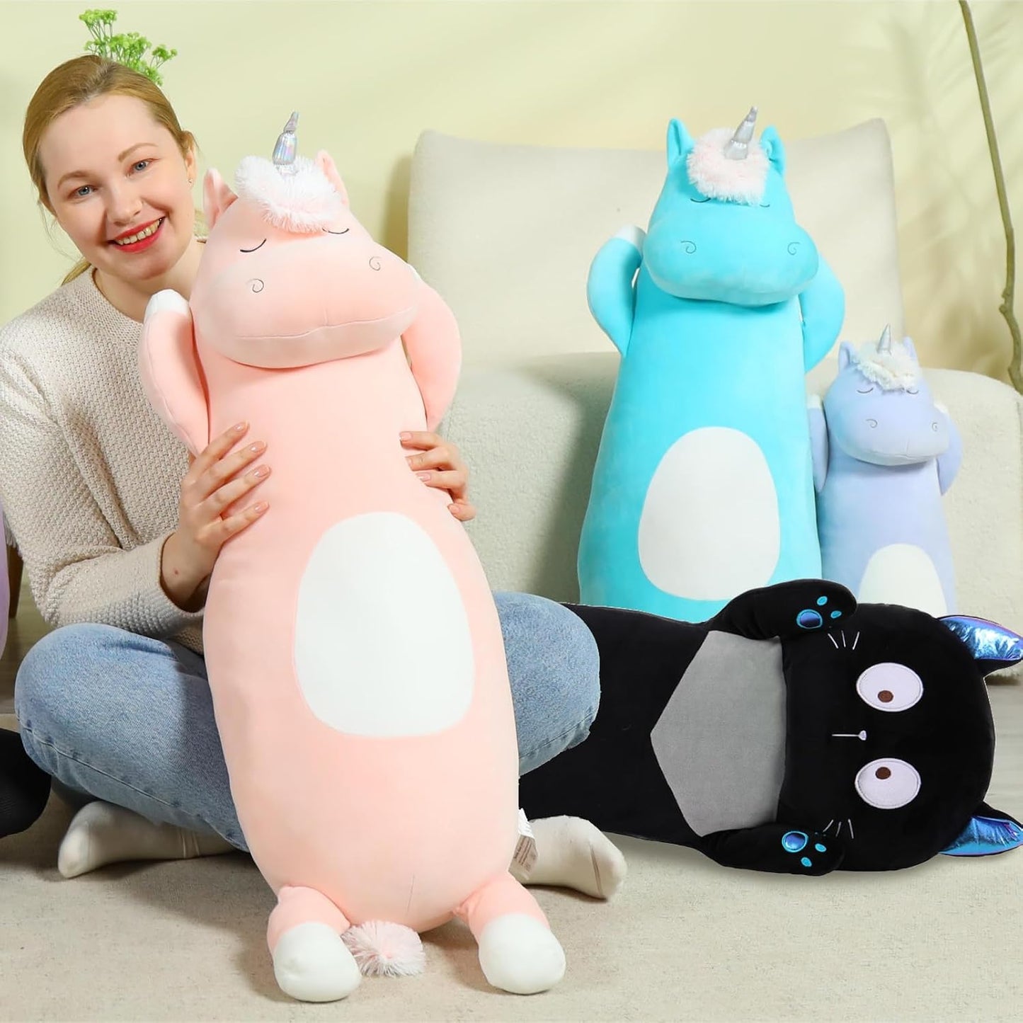 MorisMos Almohada grande con forma de unicornio, 36.2 pulgadas, pel...