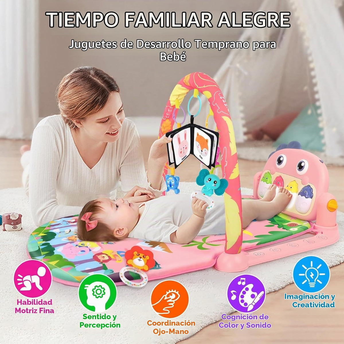 UMIKU - Alfombrilla de juego para bebé, diseño de dinosaurio rosa |...