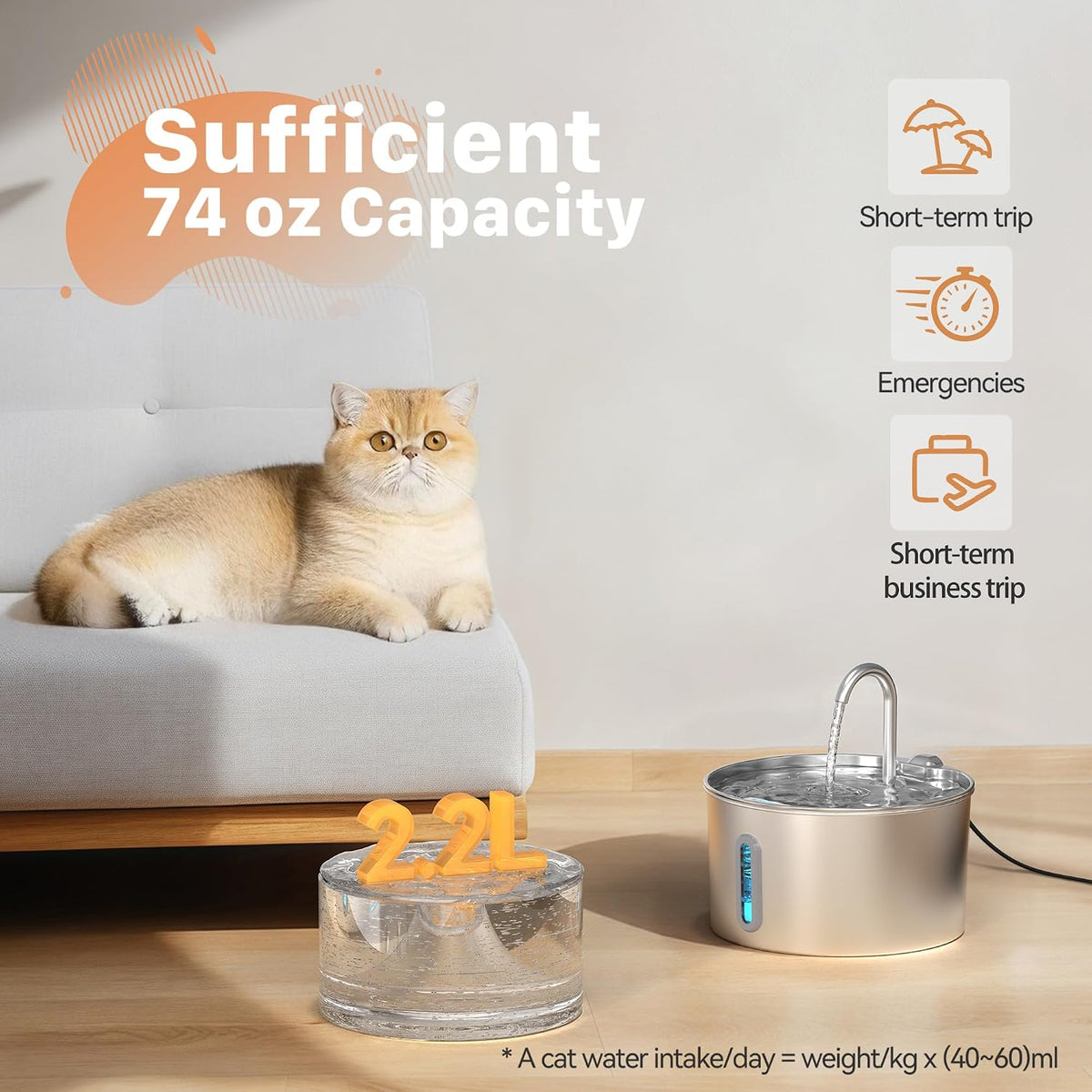Fuente de agua para gatos de acero inoxidable: Fuente para gatos de...