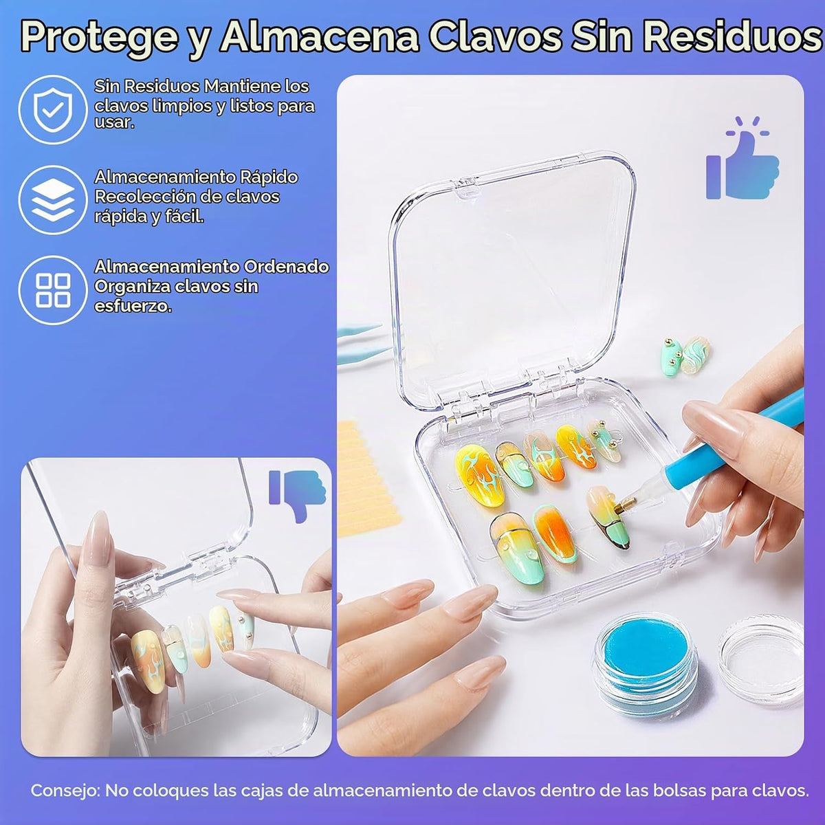 Juego de organizador de almacenamiento de uñas a presión, 15 fundas...