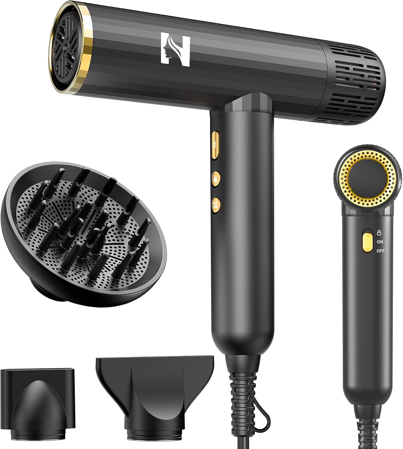 Nicebay Secador de pelo iónico con difusor para cabello rizado, mot...