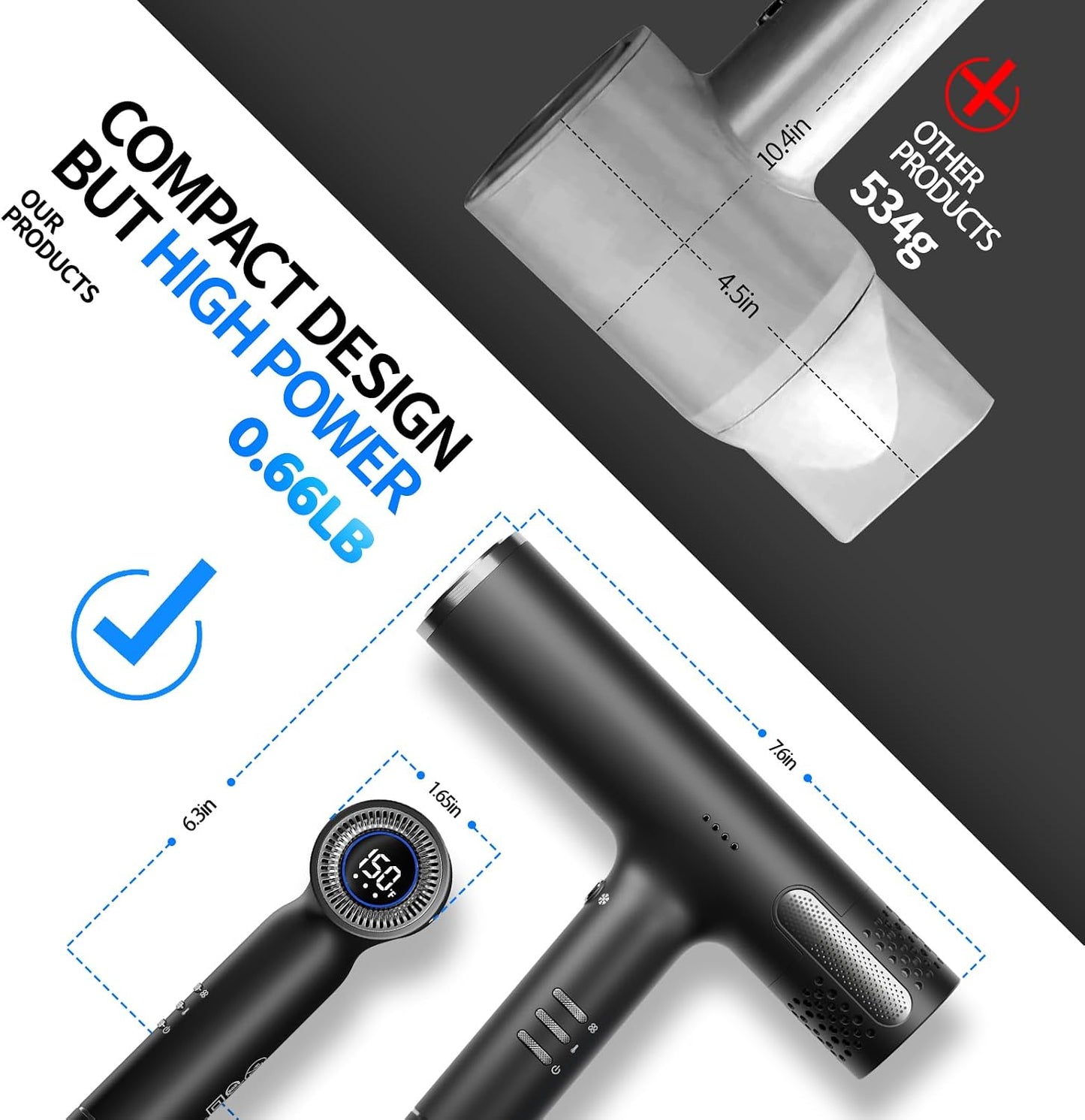 Lanvier Secador de pelo con difusor, secador iónico profesional par...