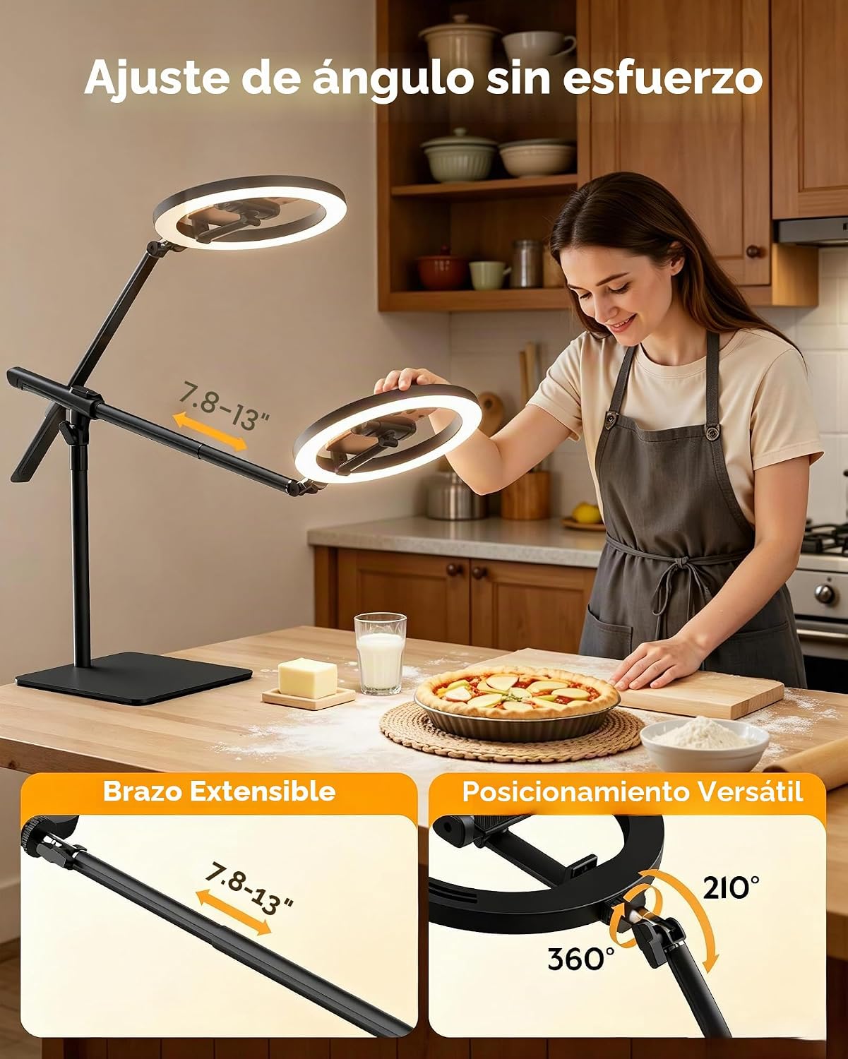 Anillo de luz con soporte para escritorio, soporte de teléfono supe...