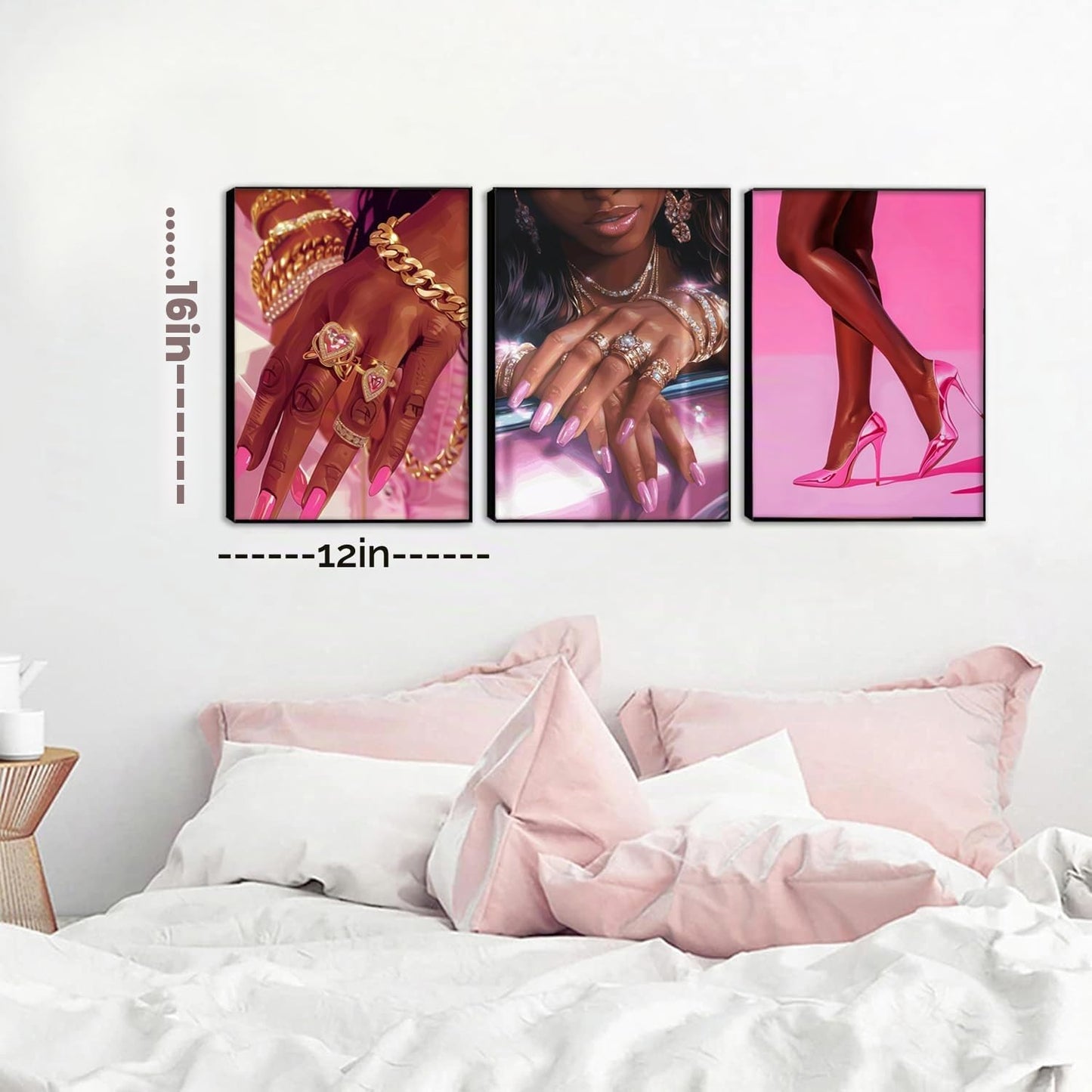 Juego de 3 pósters de pared de mujer afroamericana en lienzo rosa y...