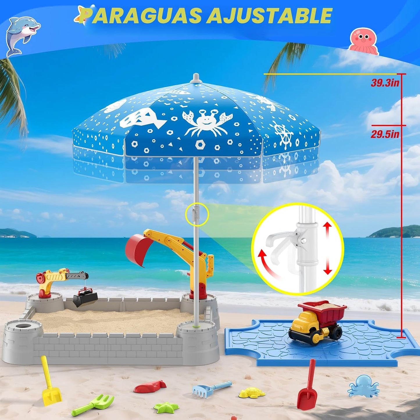 HYES Caja de arena con tapa, caja de arena de plástico para excavad...