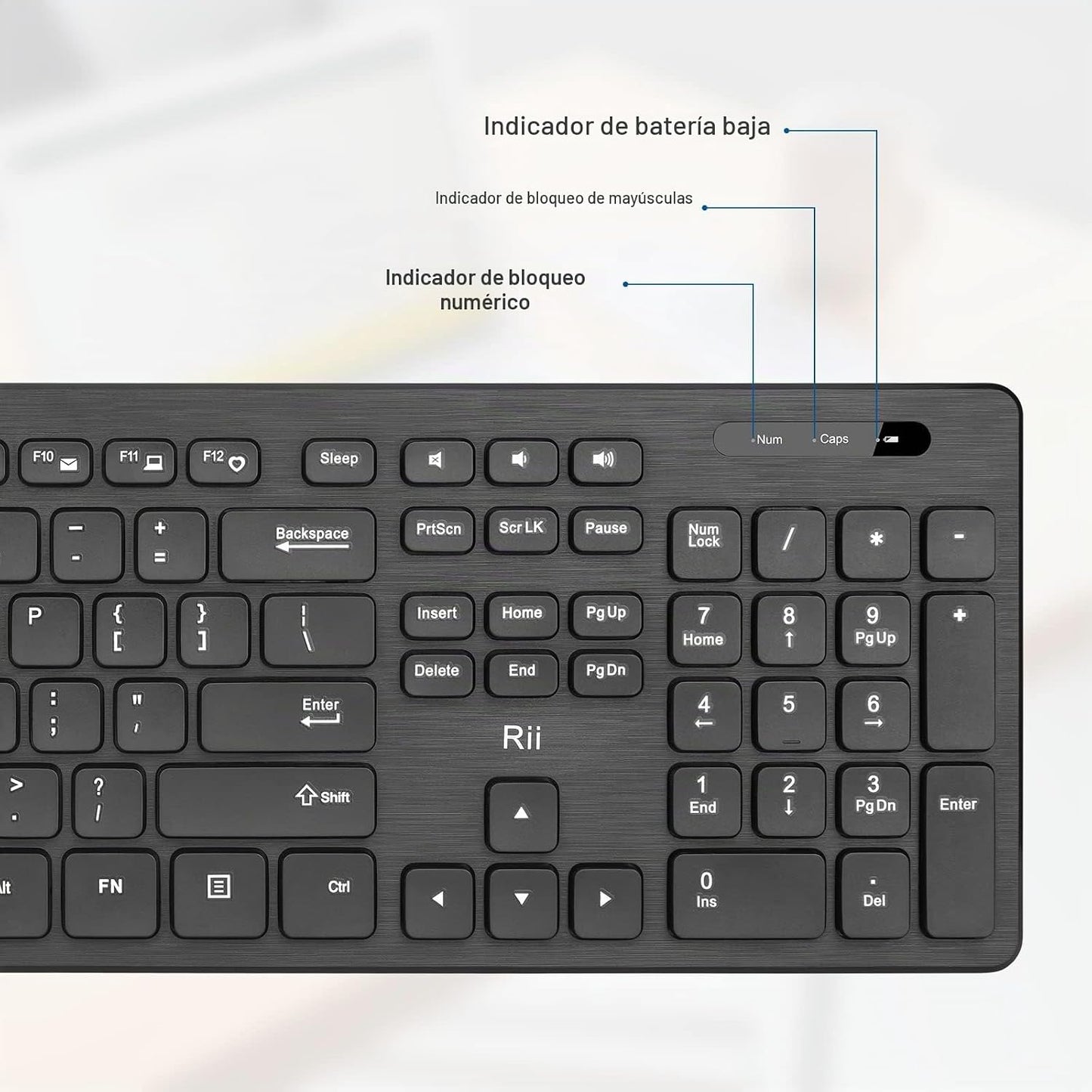 Combo de teclado y mouse inalámbricos: teclado estándar Rii para PC...