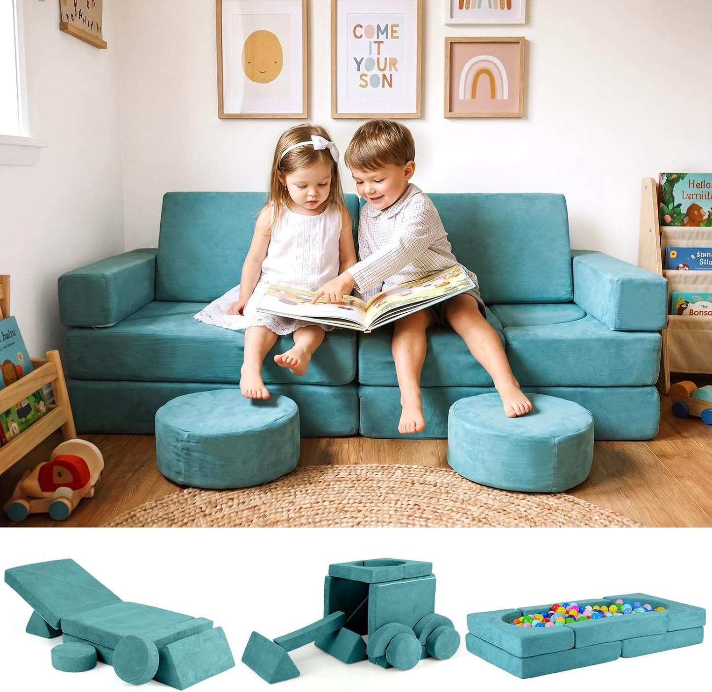 INFANS Sofá modular de juego para niños, 13 piezas de sofá modular...