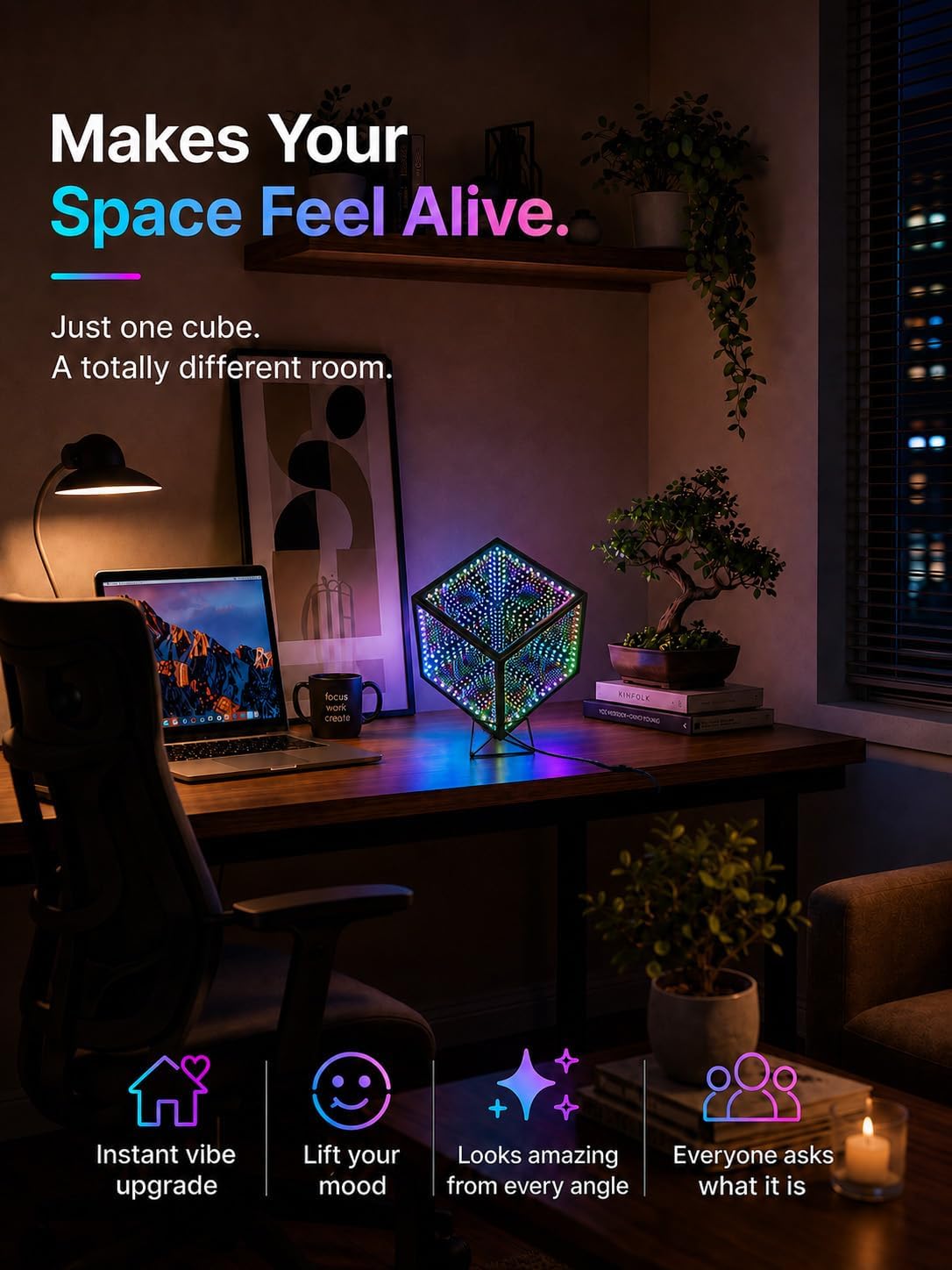 Heepulor Infinity Mirror Hyper Cube - Lámpara de mesa, luz de humor...