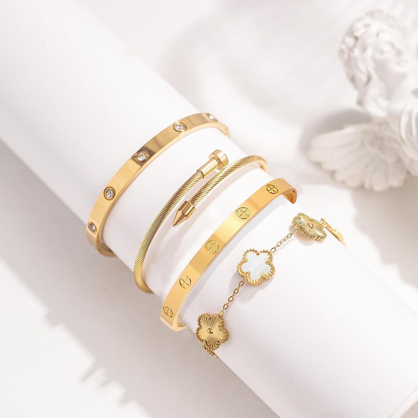 Ntutrxk Pulseras de oro para mujer - 4 piezas\/3 piezas, juego de p...