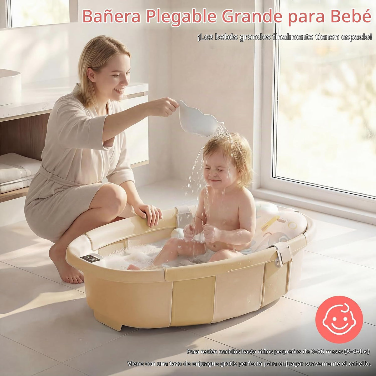 Bañera plegable para bebé, bañera grande con termómetro | Bañera es...