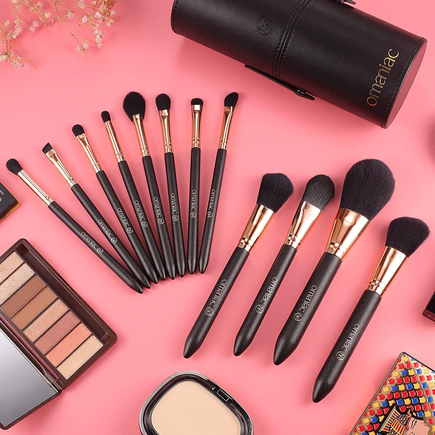 OMANIAC Juego de brochas de maquillaje profesional, 12 brochas de m...