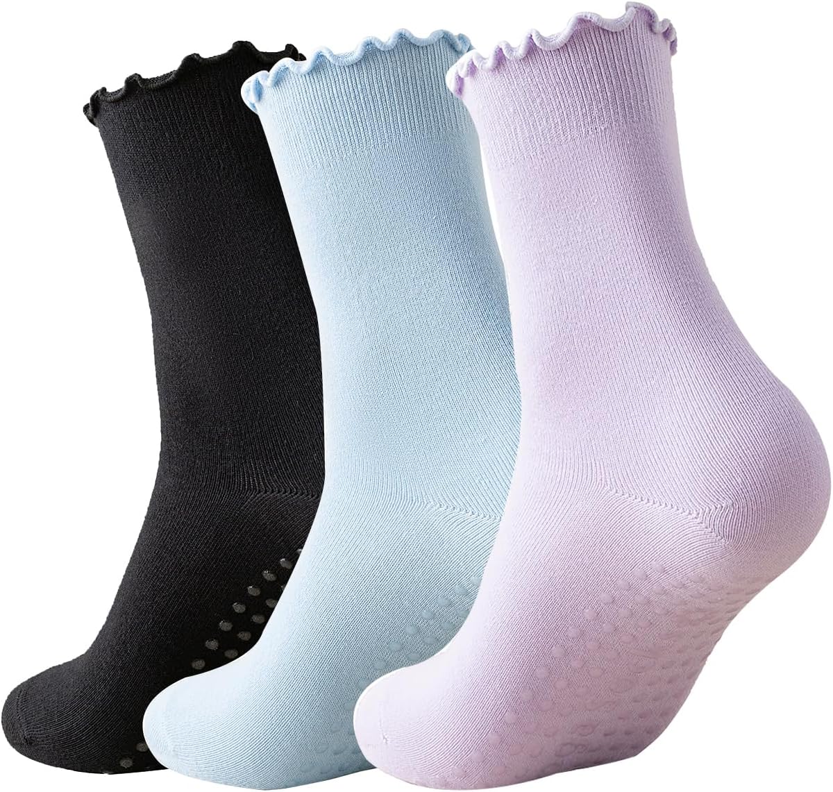 Ceoon 3 pares de calcetines de pilates con empuñaduras antideslizan...