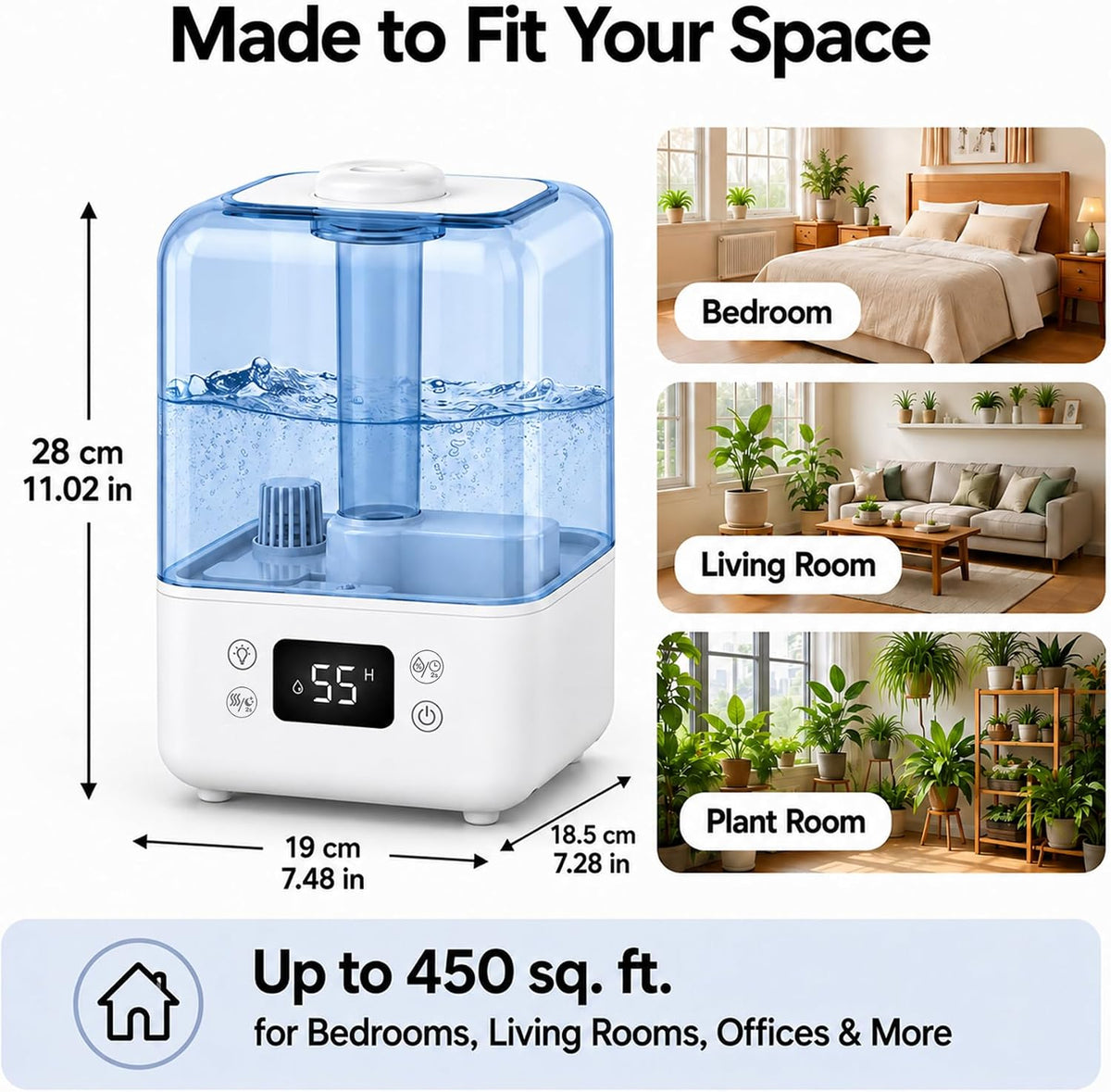 Humidificador de 5 litros para dormitorio, humidistato automático,...