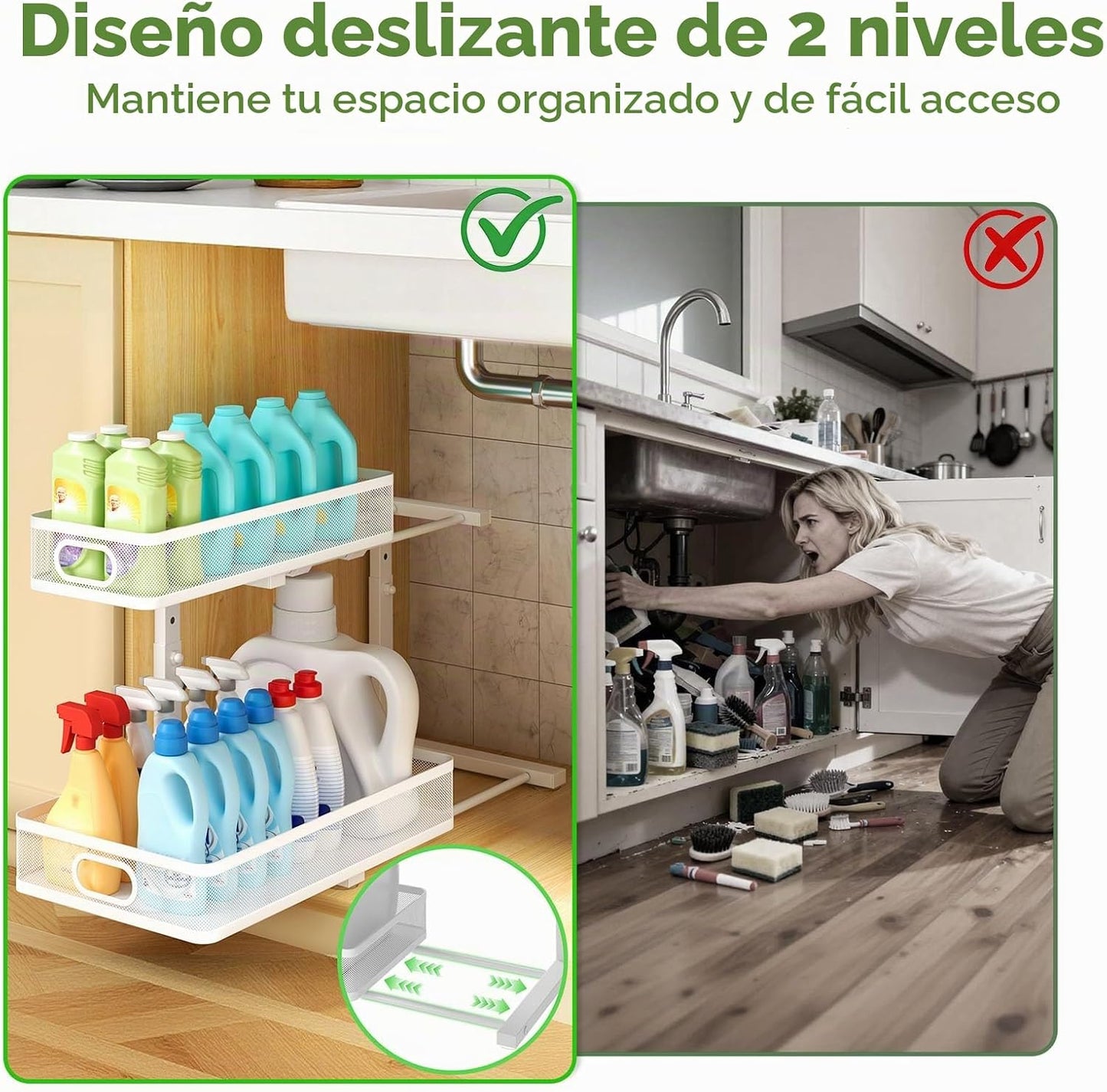 Organizador para debajo del fregadero, 2 unidades, estante de metal...